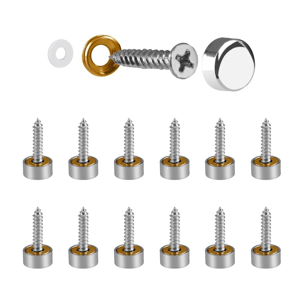 Decorative Mirror Screws with Solid Brass Caps - 10mm Silver Mirror Fasteners (12 Pack) - Perfect for Framed Mirrors, Wall Decor & DIY Home Projects