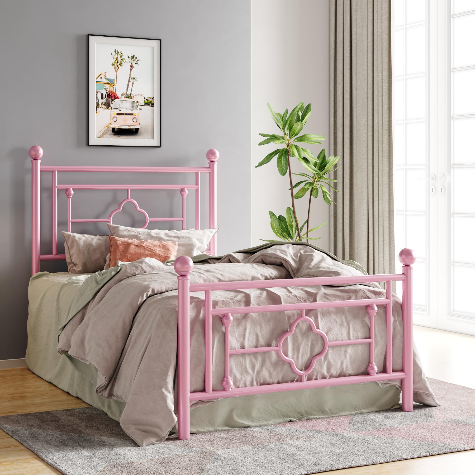HOOMIC 14 Inch Twin Size Metal Platform Bed Frame with Wrought Iron Headboard - Victorian Style Bed Frame No Box Spring Needed, Easy Assembly, Underbed Storage - Perfect for Kids Rooms, Guest Bedrooms & Small Spaces