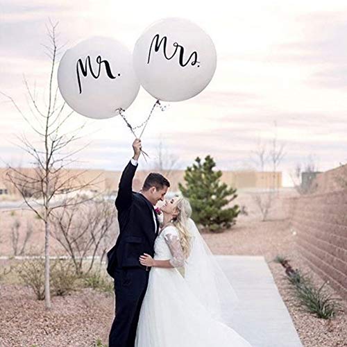 36 Inch Giant Wedding Balloons Mr. & Mrs. White - Large Anniversary Party Decorations with 2 Paper Tassel Garlands - Perfect for Engagement, Bachelorette, Bridal Shower & Outdoor/Indoor Wedding Decor