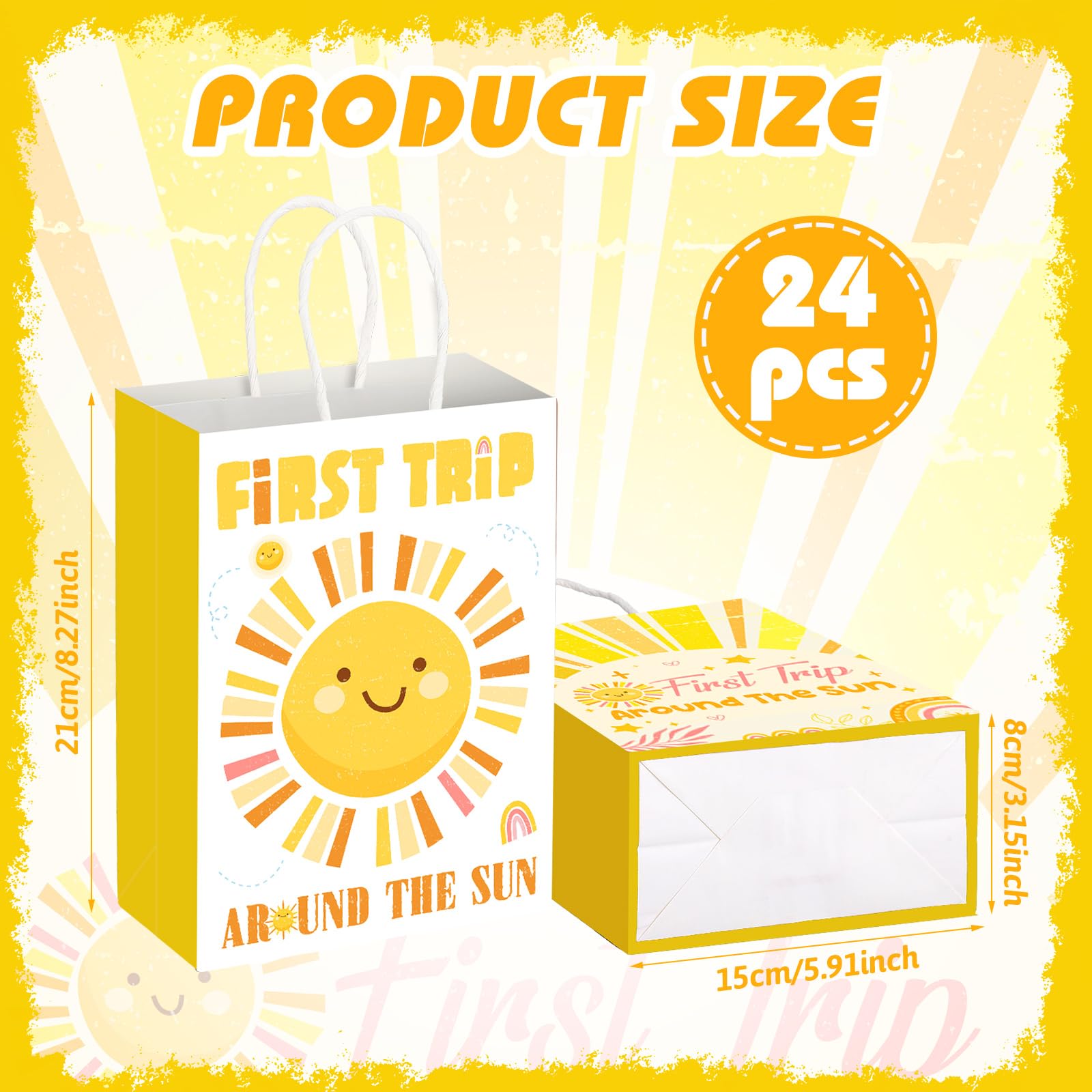 Glenmal 24pcs 1st Birthday Party Favors Bags - Boho Sun Decor for Kids
