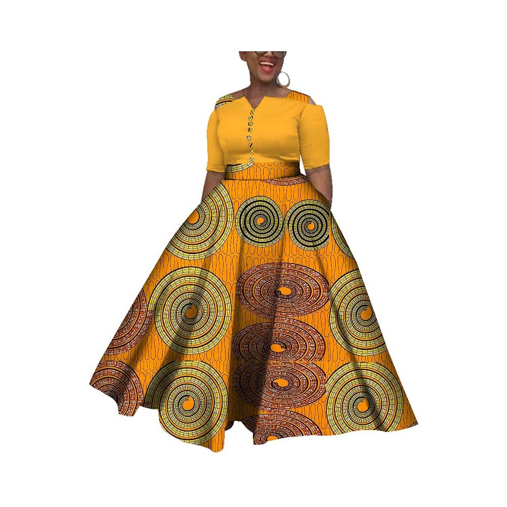 BAZINRICHE African Print Dashiki Dress for Women - Colorful Plus Size Wedding & Party Ankle-Length Dress - Perfect for Bridal Showers, Cultural Events & Special Occasions