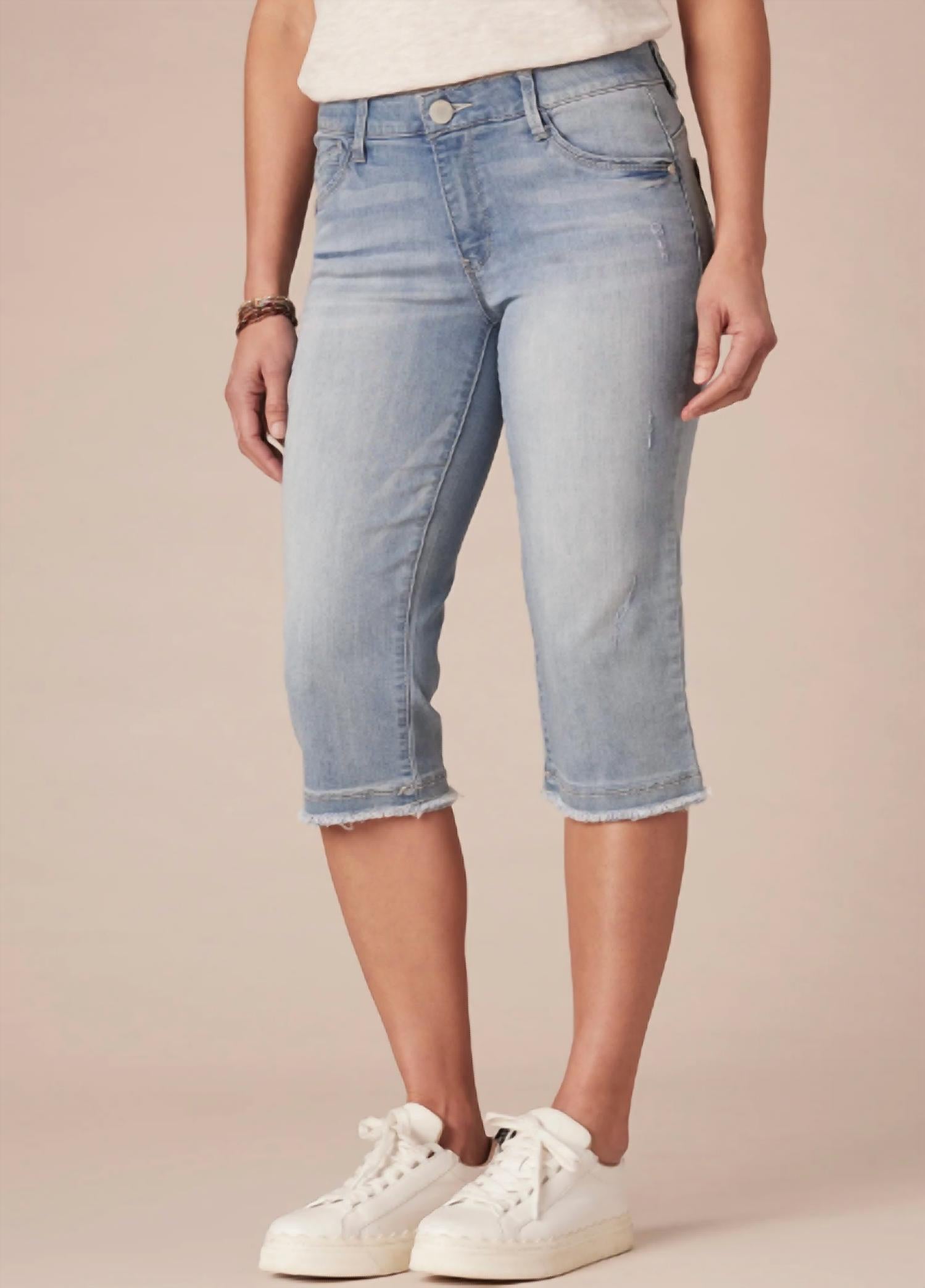 Light Blue Absolution Denim Skimmer Capri Pants - Women's Stretch Comfort Fit for Casual Wear & Summer Outfits