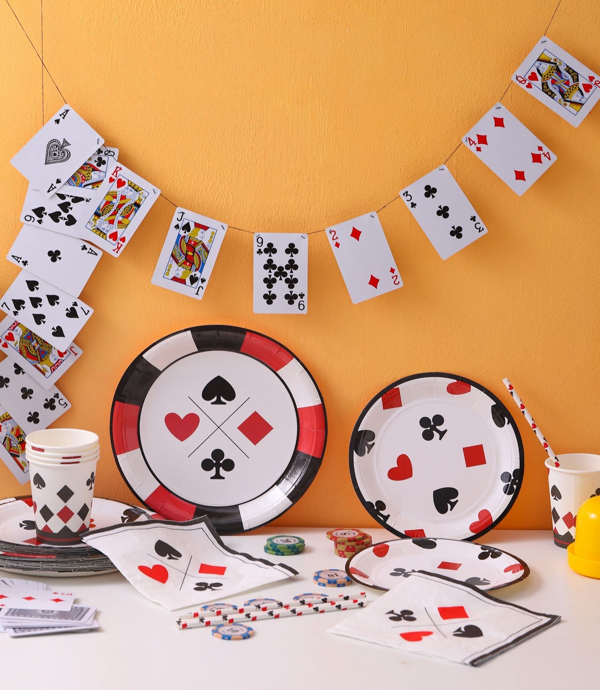 Casino Party Supplies Set for 16 Guests - Premium Poker Night Decorations for Adults | Includes Casino-Themed Plates, Cups, Napkins & Straws | Perfect for Las Vegas Parties, Bachelor Nights & Game Themed Events