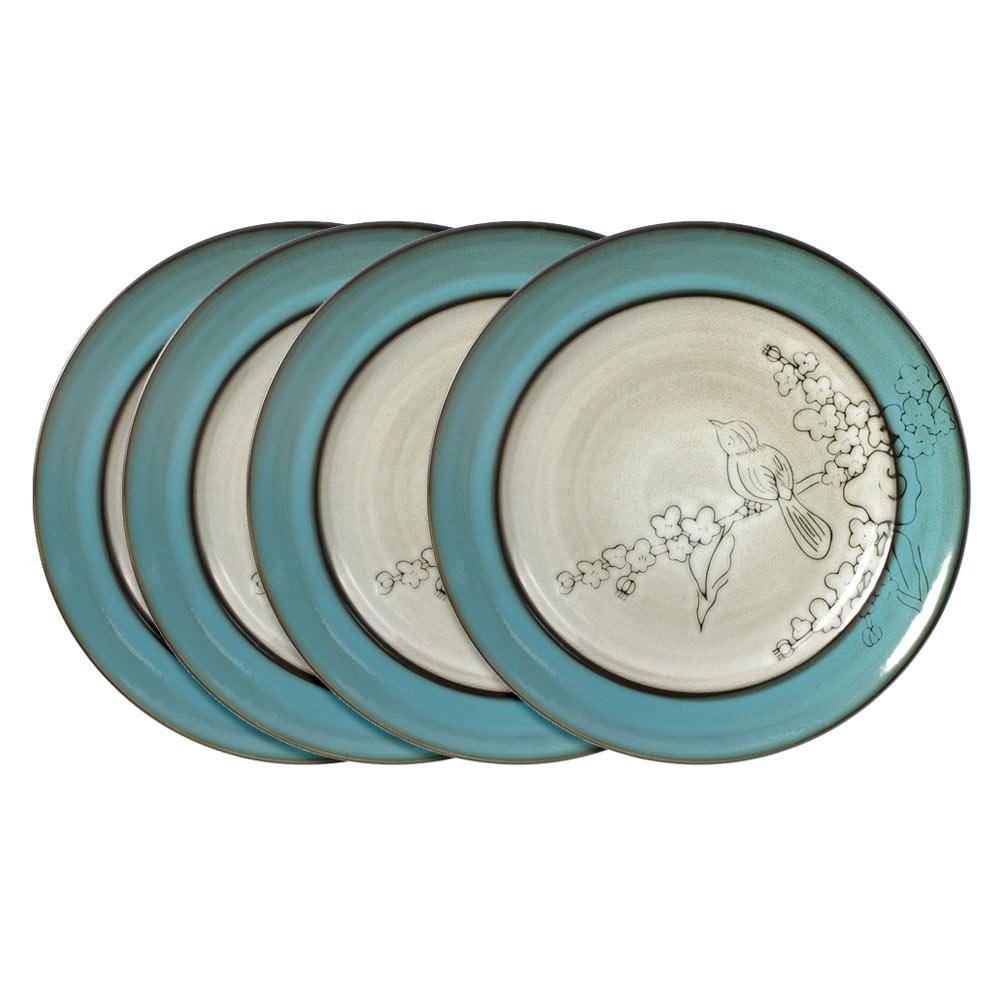 Song Bird Set of 4 Dinner Plates - Elegant Floral Bird Design Ceramic Plates for Dining, Home Decor & Gift Giving | Perfect for Everyday Meals, Dinner Parties & Special Occasions