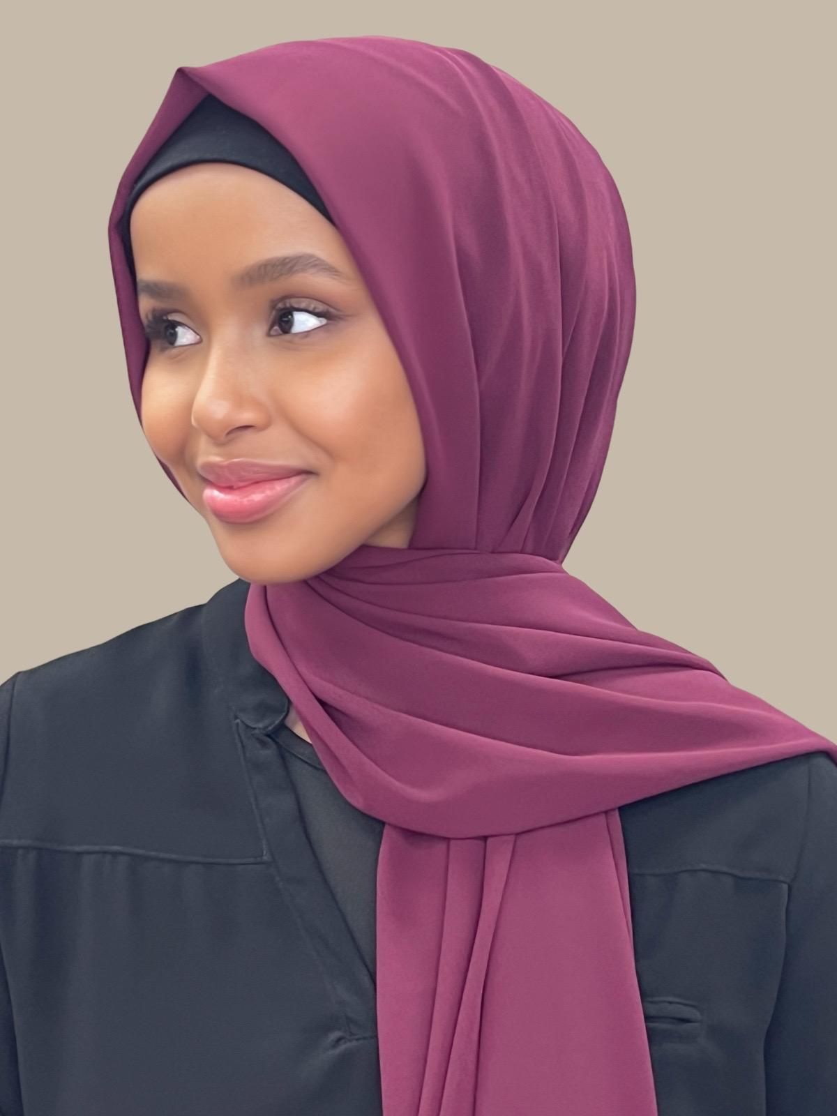 Luxury Chiffon Hijab Scarf - Elegant Wine Red Muslim Headscarf for Women - Perfect for Daily Wear, Prayer, and Special Occasions