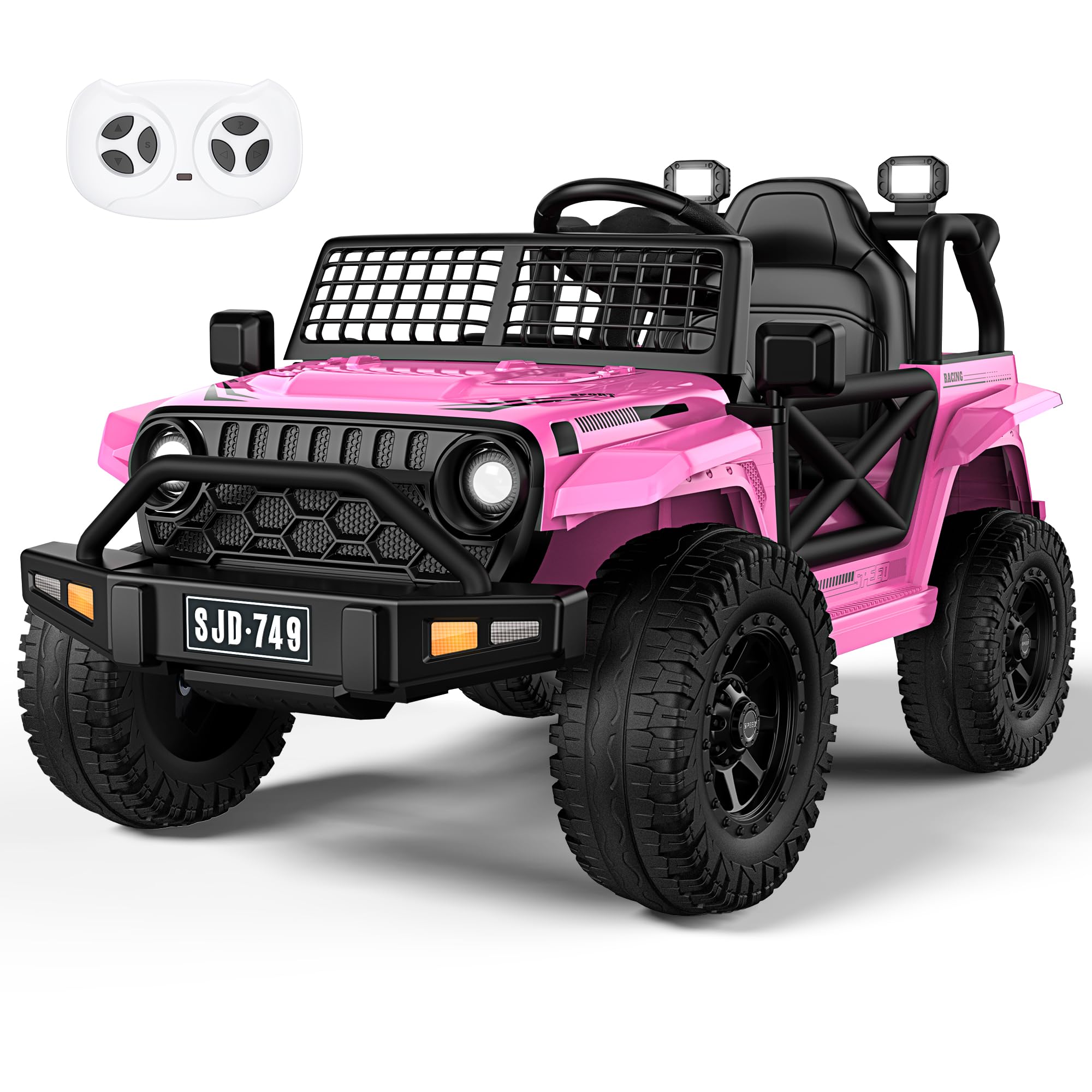 12V Kids Electric Ride-On Truck with Remote Control - 7Ah Battery, 2 Speed Modes, LED Lights & Music | Toddler Electric Jeep Toy for Boys & Girls (Pink) | Perfect for Indoor Play & Outdoor Backyard Fun