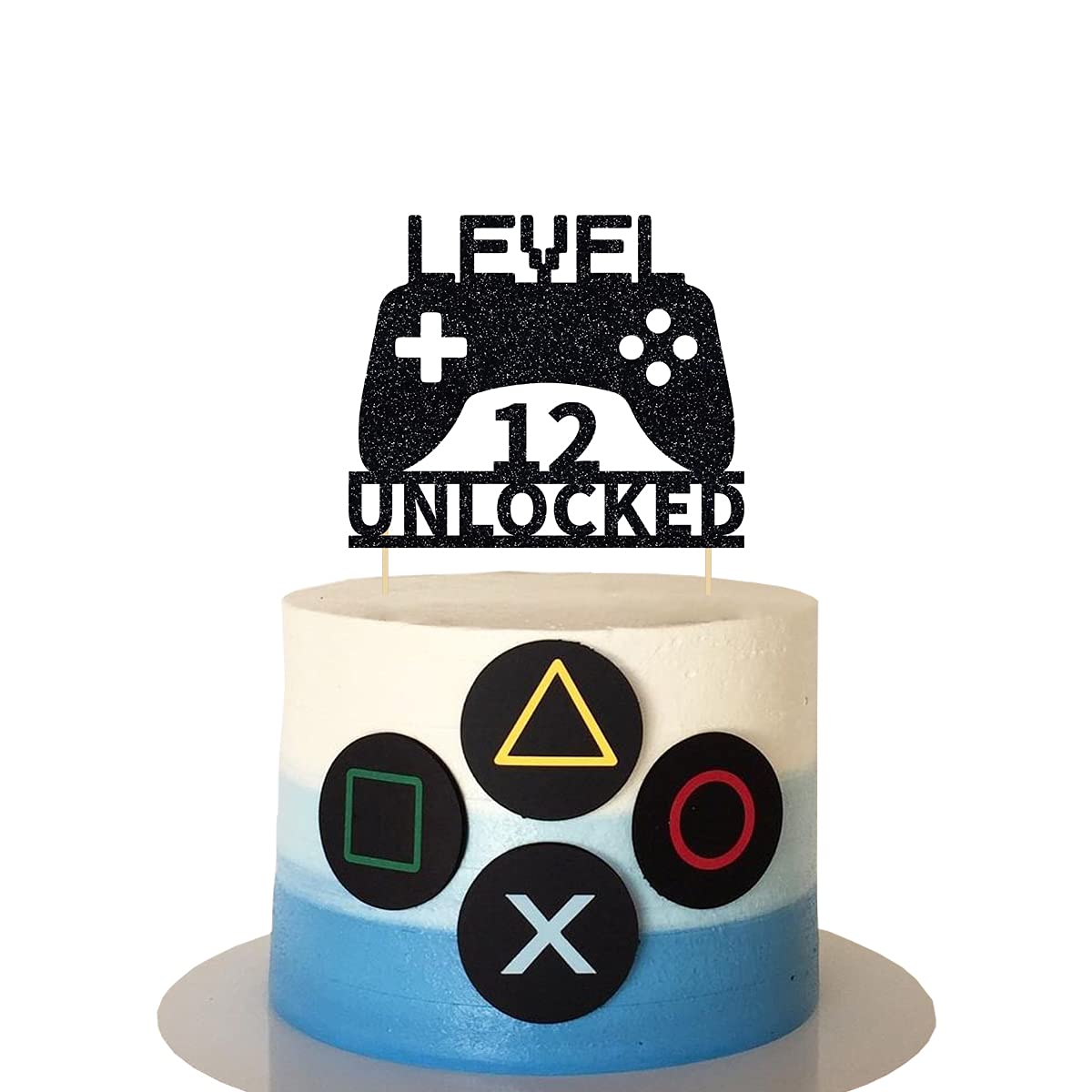 Level 12 Unlocked Cake Topper - Video Game Themed Birthday Decoration for 12th Birthday Party | Perfect for Gamer Cakes, Controller-Shaped Desserts & Gaming Celebration Decor