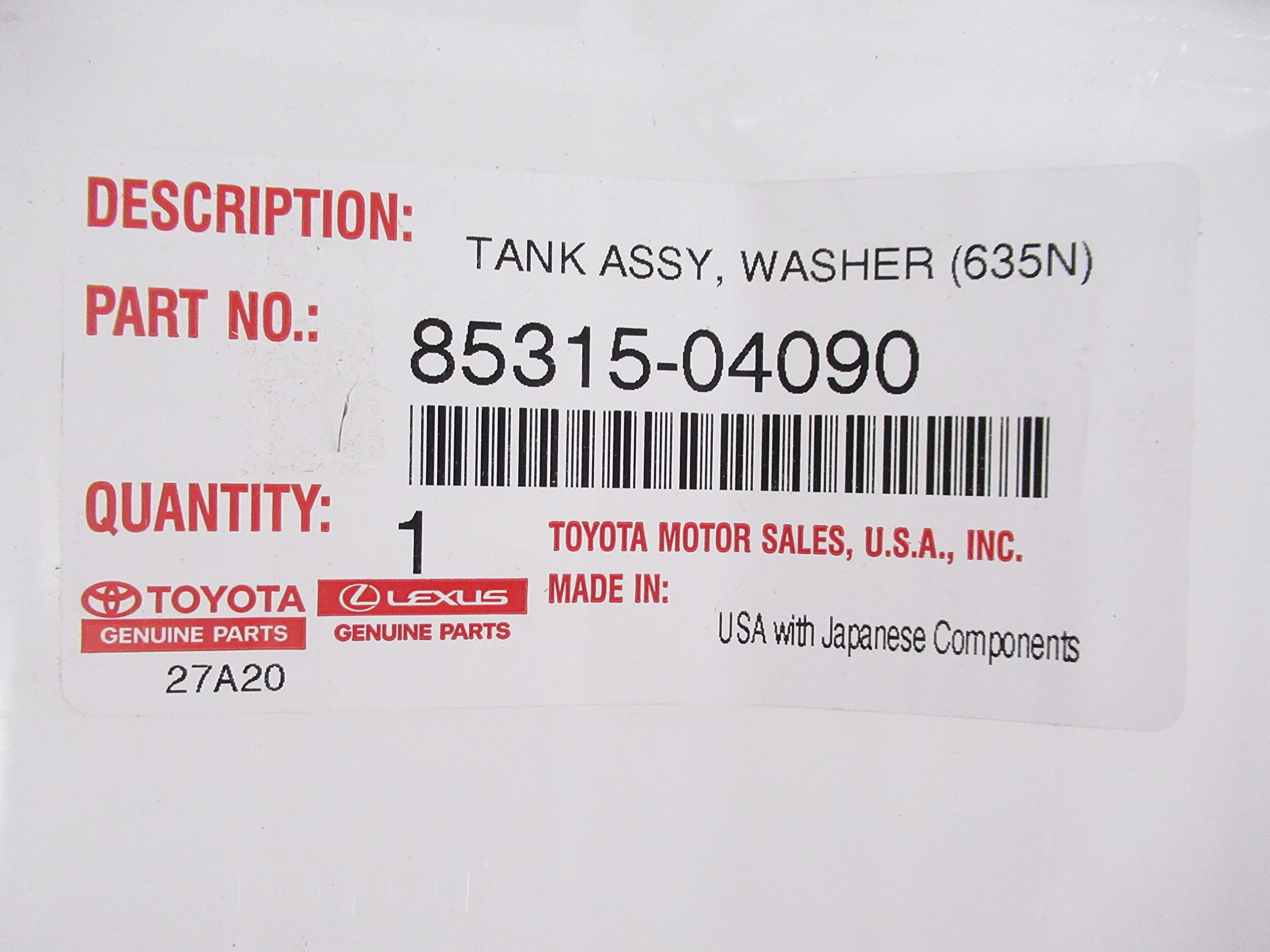 Genuine Toyota 85315-04090 Windshield Washer Reservoir - Replacement Part for Toyota Vehicles - Perfect for Car Maintenance & Windshield Cleaning