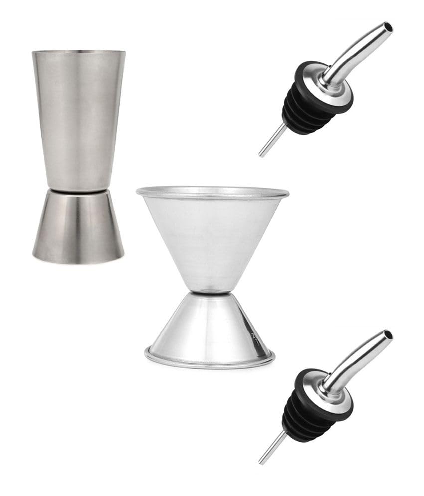 Dynore Stainless Steel Double-Sided Peg Measure & Wine Pourer Spout Set (2-Piece) - Perfect for Bartending, Home Bars, and Wine Tasting Events