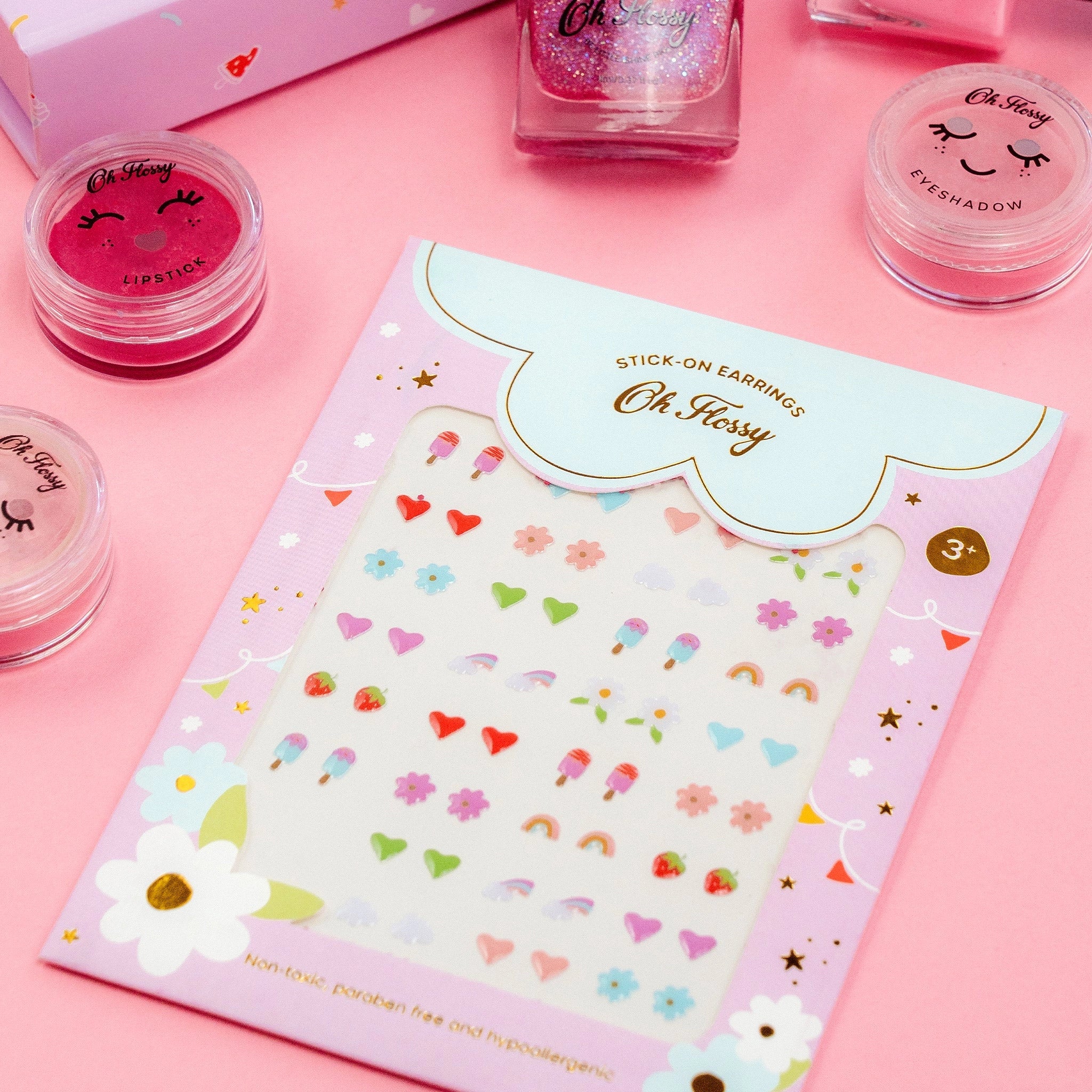 Oh Flossy Kids Stick On Earrings - Non-Piercing Adhesive Earrings for Girls & Toddlers - Safe & Painless Fashion Accessories for Parties, School & Special Occasions