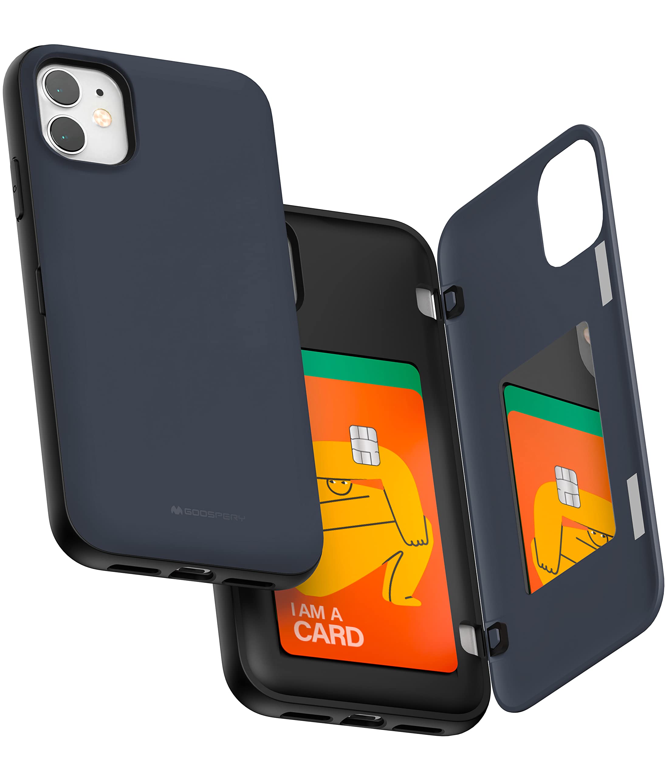 GOOSPERY iPhone 11 Wallet Case with Card Holder & Kickstand - Slim Protective Dual Layer Bumper Phone Cover (Midnight Blue) - Perfect for Travel, Shopping & Everyday Use