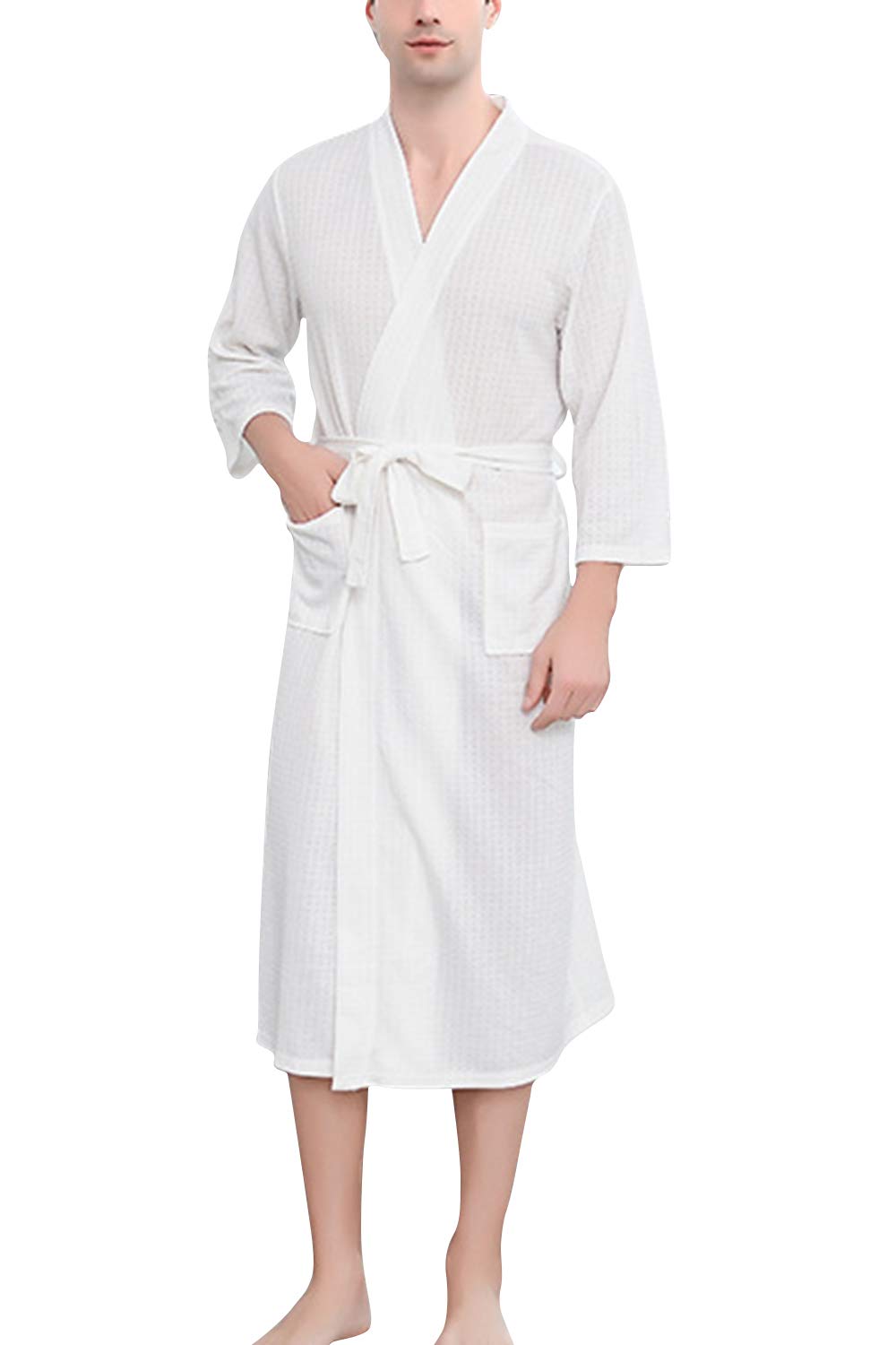 ASHER FASHION Women's Lightweight Fleece Robe - Long Waffle Kimono Bathrobe for Spa, Lounge & Home - Soft Unisex Housecoat for Relaxation & Comfort