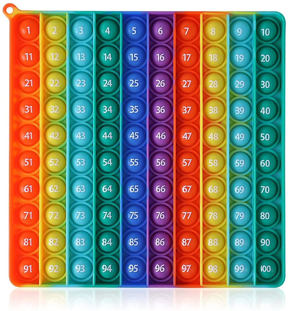 Large Push Pop Fidget Toy for Math Learning - Addition & Subtraction Practice, Stress Relief Sensory Toy for Kids & Teens - Rainbow Square Bubble Popper for Classroom & Home Use