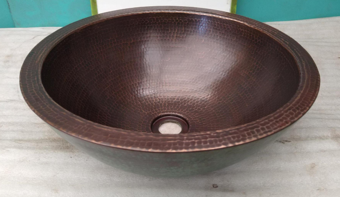 Round Verde Copper Vessel Sink - Handcrafted Bathroom Basin with Antique Patina Finish | Perfect for Modern Farmhouse, Rustic Bathroom & Luxury Powder Room Decor