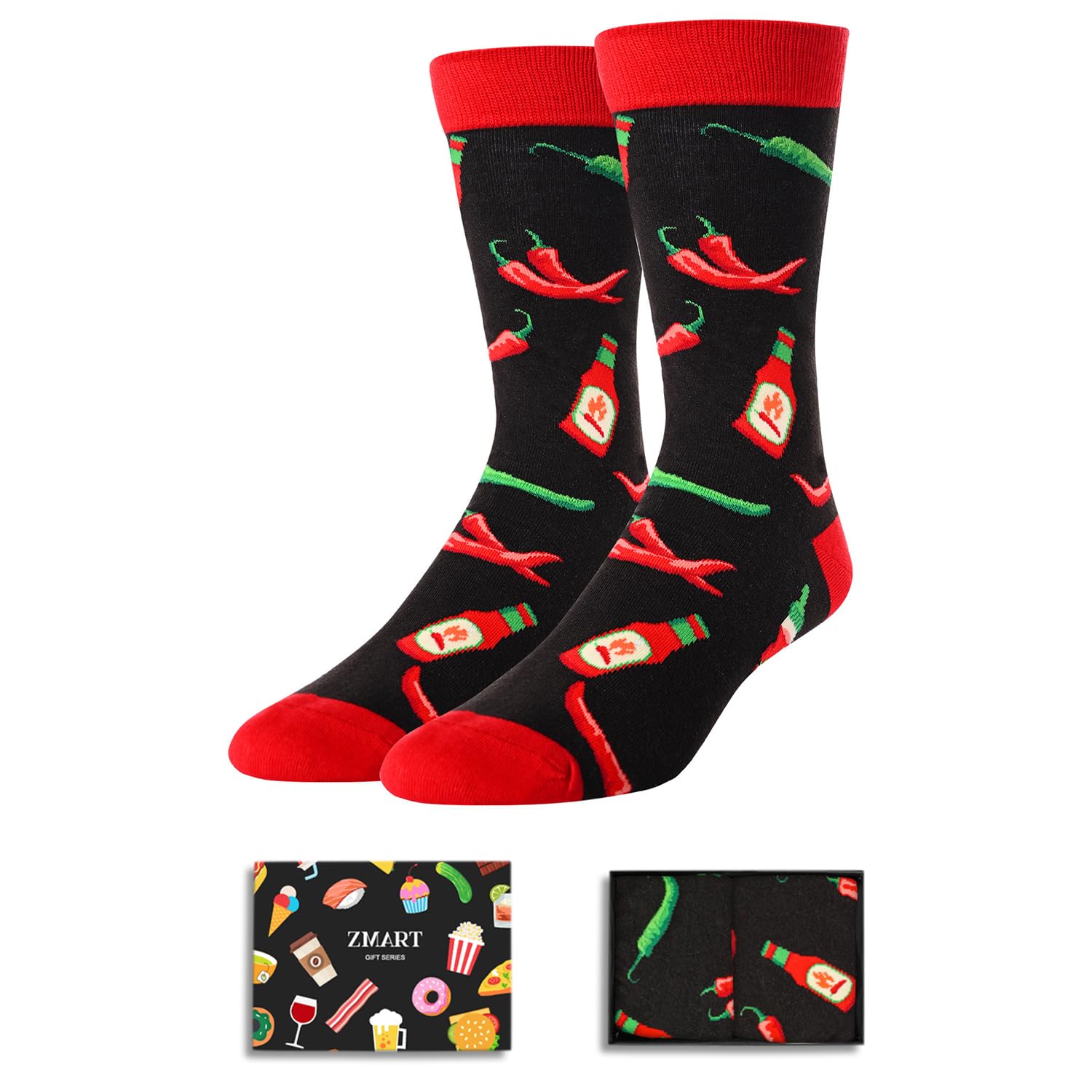 Zmart Funny Hot Sauce Socks for Men - Chipotle Novelty Socks, Spicy Gift for Hot Sauce Lovers - Perfect for BBQ Parties, Cooking Enthusiasts & Sock Collectors