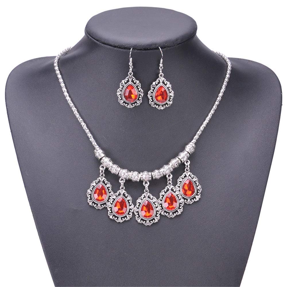 Elegant Rhinestone Crystal Necklace and Earrings Set for Women - Memorial Jewelry for Ashes, Funeral, Wedding (Red, Free Size) | Perfect for Pet Memorials, Sympathy Gifts & Special Occasions