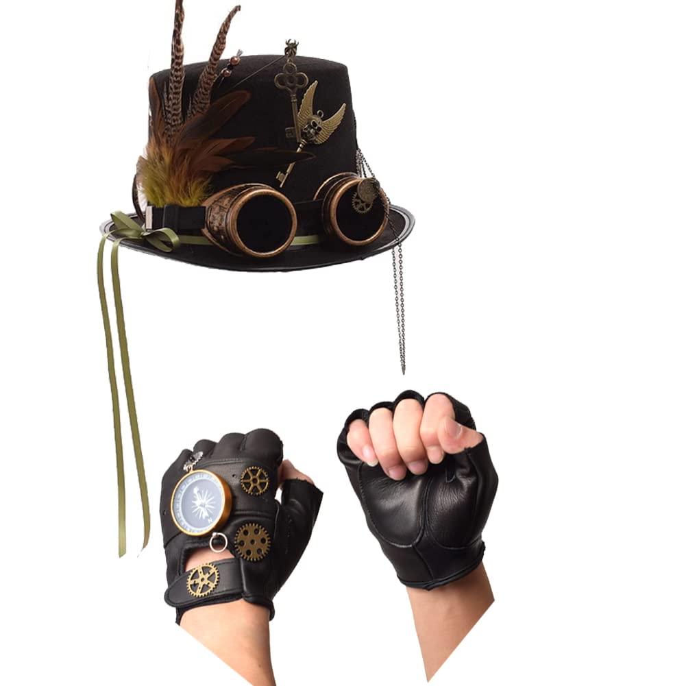 GRACEART Steampunk Top Hat & Bowtie Set for Men & Women | Victorian Gothic Cosplay Costume Accessories | Perfect for Halloween, LARP, Themed Parties & Costume Events