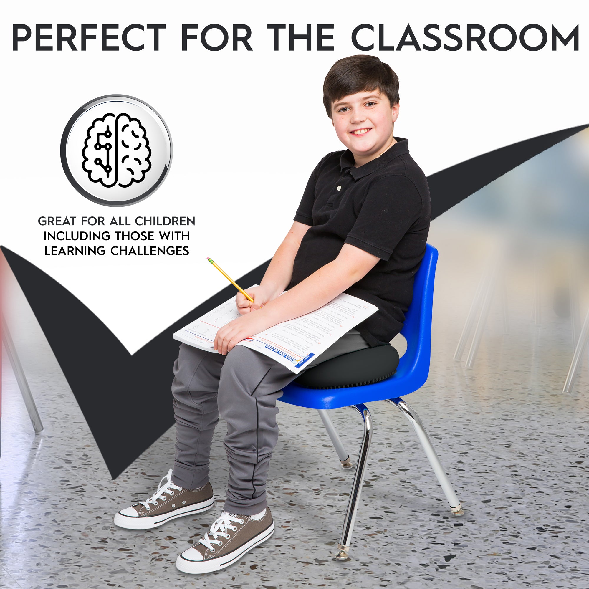 Bouncyband Big Wiggle Seat Sensory Cushion for Kids - Dark Gray - Improve Focus & Balance - Perfect for Classroom, Home & ADHD Therapy