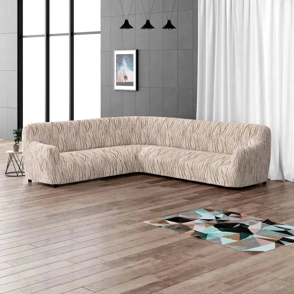 Corner Sofa Slipcover - Microfiber Printed Stretchable Furniture Protector for Living Room, Bedroom | Easy Fit, Washable Sofa Cover for Sectional Couches