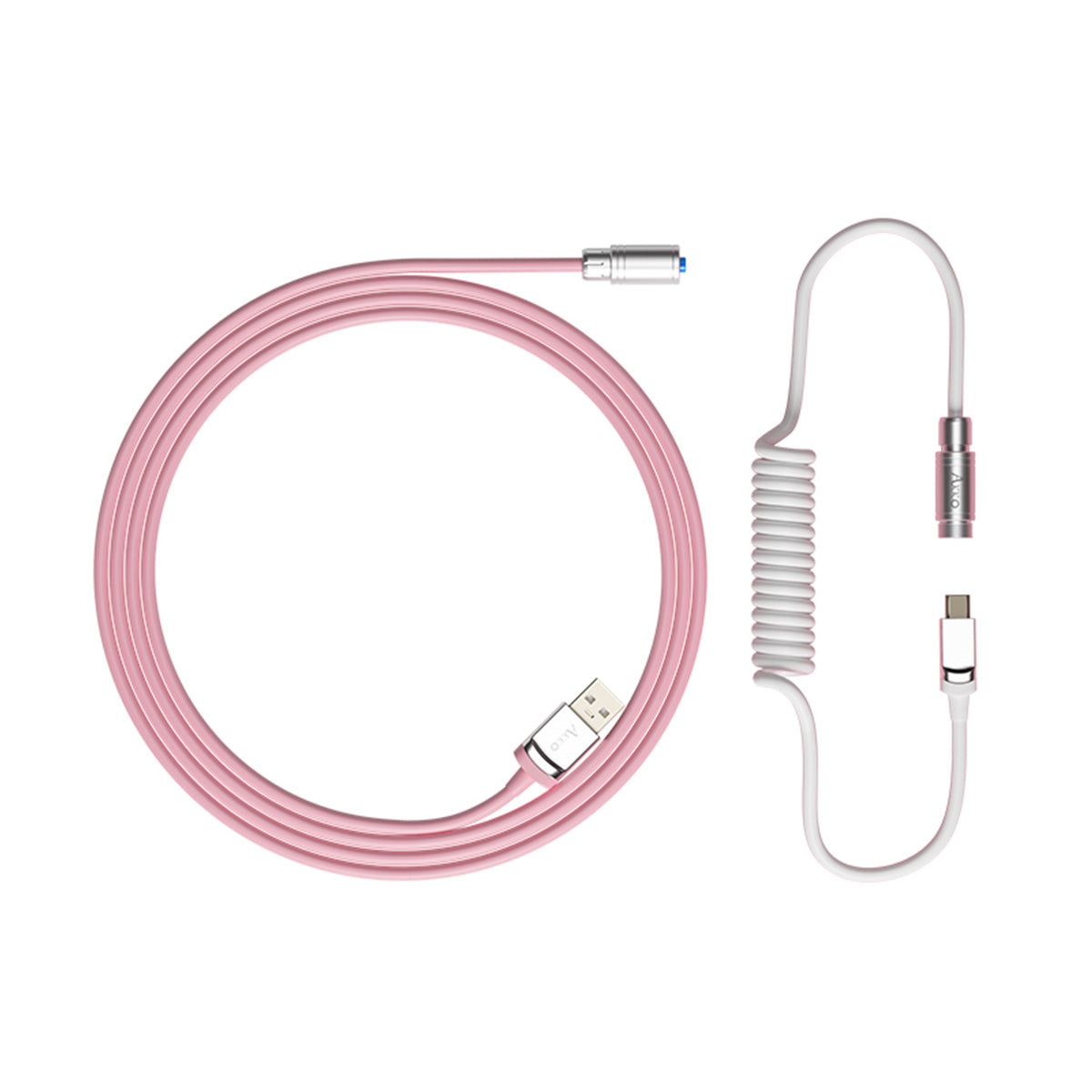 Akko Coiled Aviator Cable V2 USB-C to USB-A Braided Keyboard Cable - Prunus Lannesiana Pink for Mechanical Keyboards, Perfect for Gaming, Typing & Office Work