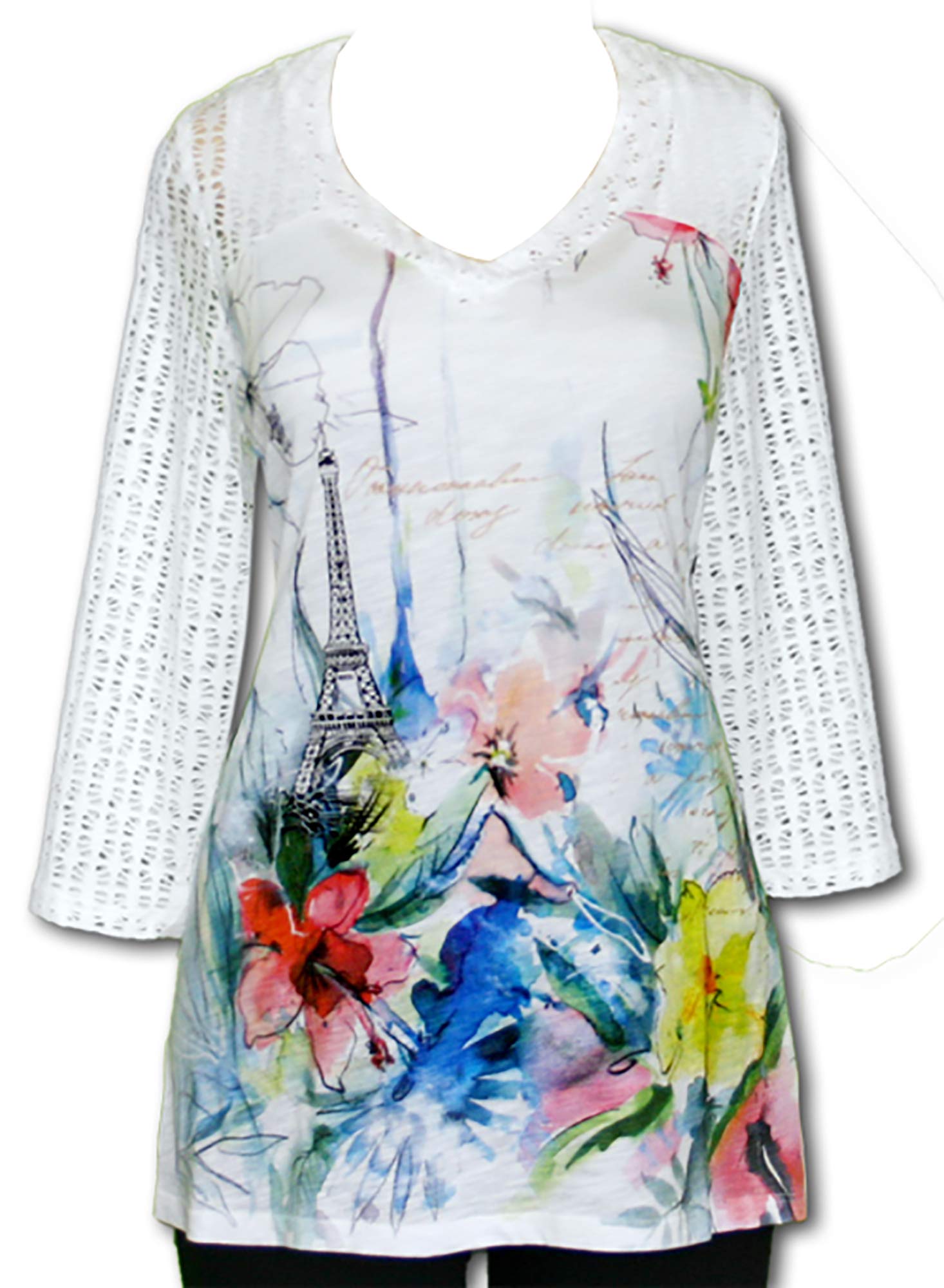 Women's Paris Spring Printed Tunic Top - Floral Blouse for Casual Wear, Office & Spring Outfits