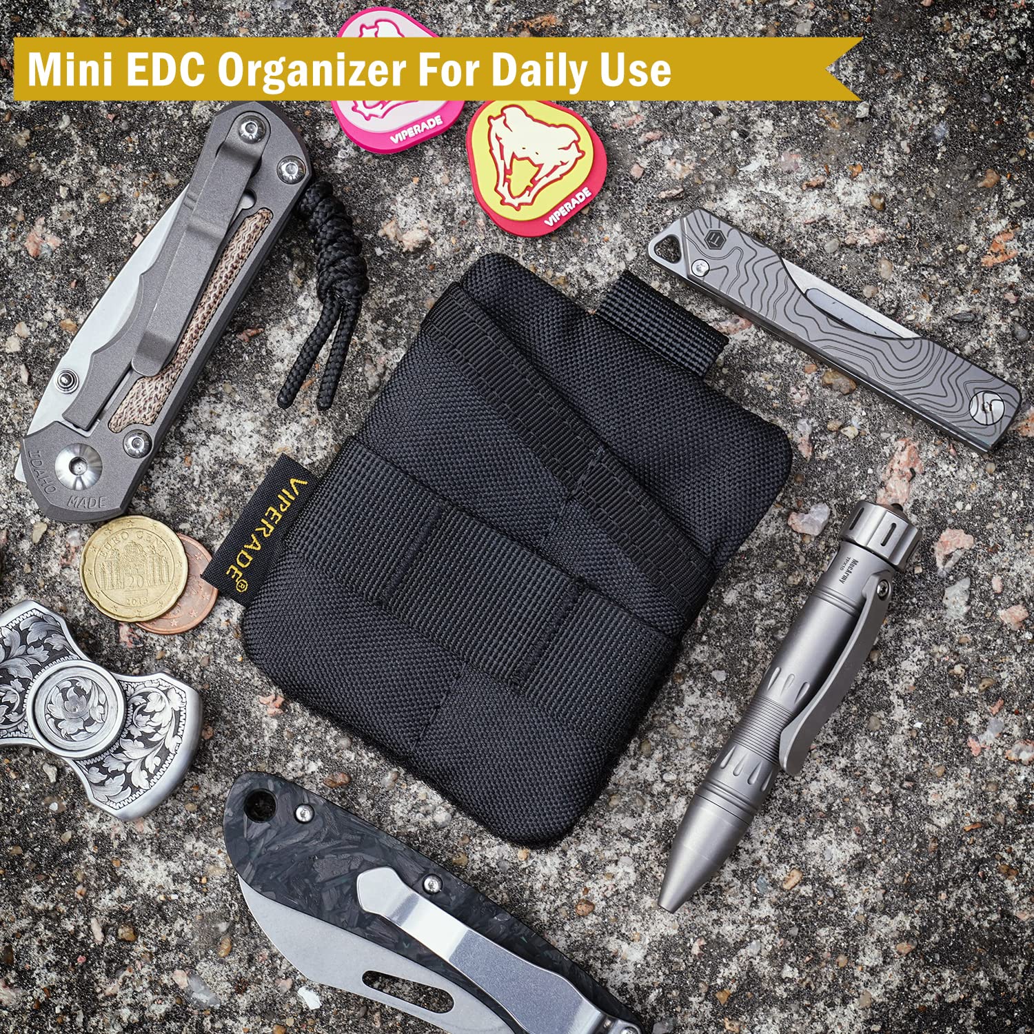 VIPERADE VE13 Mini EDC Pouch - Compact 3-Pocket Organizer with Hook & Loop Panel, Small Multitool Bag for Everyday Carry (EDC) - Perfect for Tactical Gear, Camping, Hiking & Outdoor Adventures