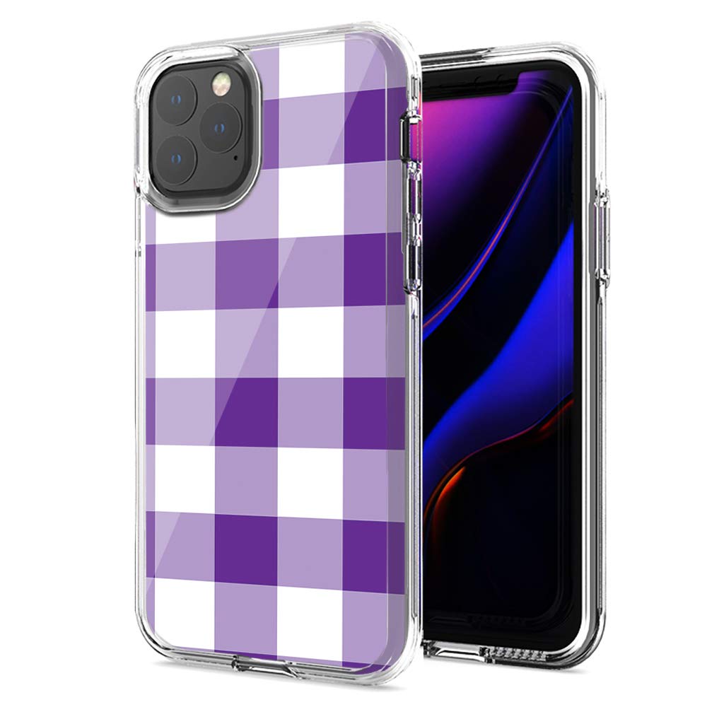 Premium Double Layer Shockproof Phone Case for Apple iPhone 12 Pro/12 - Stylish Purple Plaid Design | Slim Protective Cover for Everyday Use & Travel