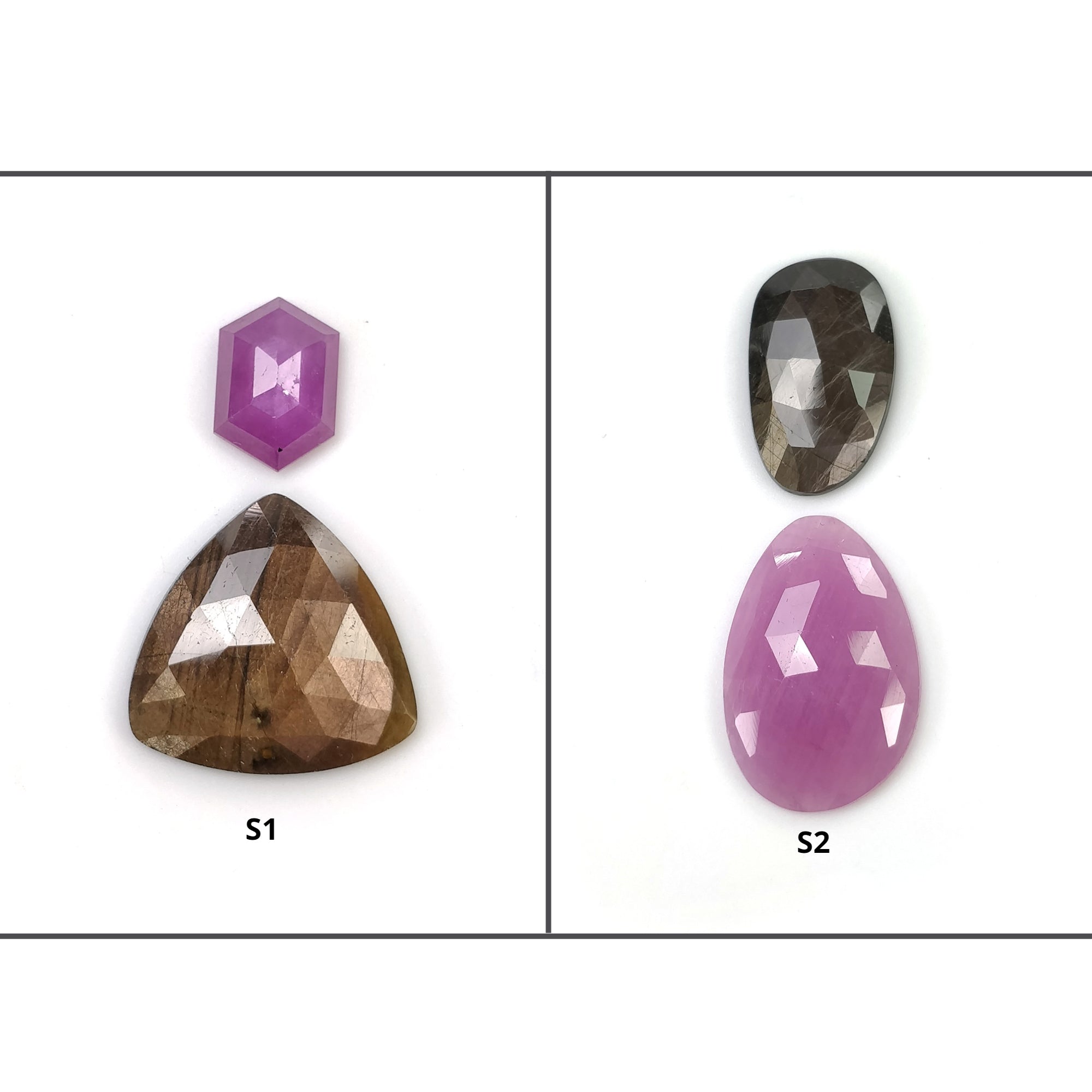 Natural Untreated Golden Brown Chocolate & Pink Sapphire Gemstone - Hexagon & Triangle Rose & Step Cut (2pcs) - Perfect for Jewelry Making, Engagement Rings & Unique Gifts