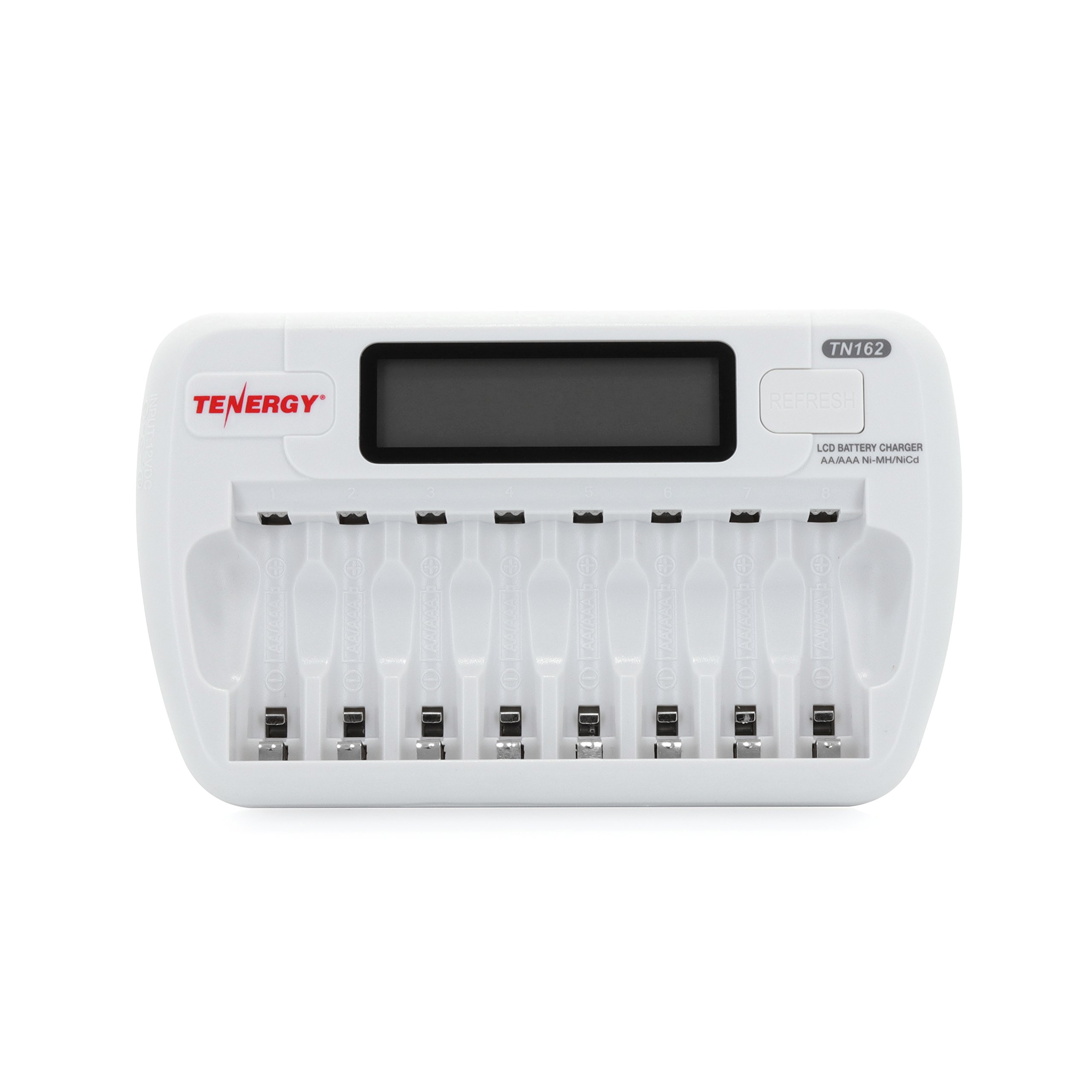 Tenergy TN162 8-Bay Smart LCD Battery Charger for AA/AAA NiMH/NiCd Rechargeable Batteries - Fast Charging for Cameras, Toys, and Electronic Devices