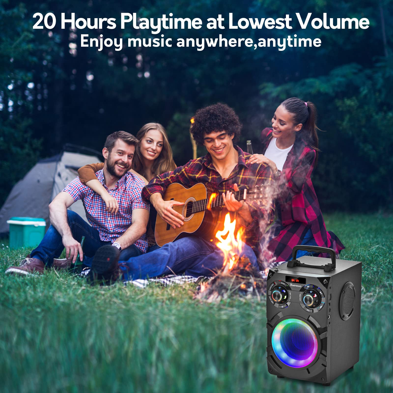60W Powerful Bluetooth Speaker with Deep Bass Subwoofer - Wireless Portable Speaker with Bluetooth 5.0, FM Radio, LED Lights & 8000mAh Battery - Ideal for Home Parties, Outdoor Gatherings, Karaoke & Gift Giving