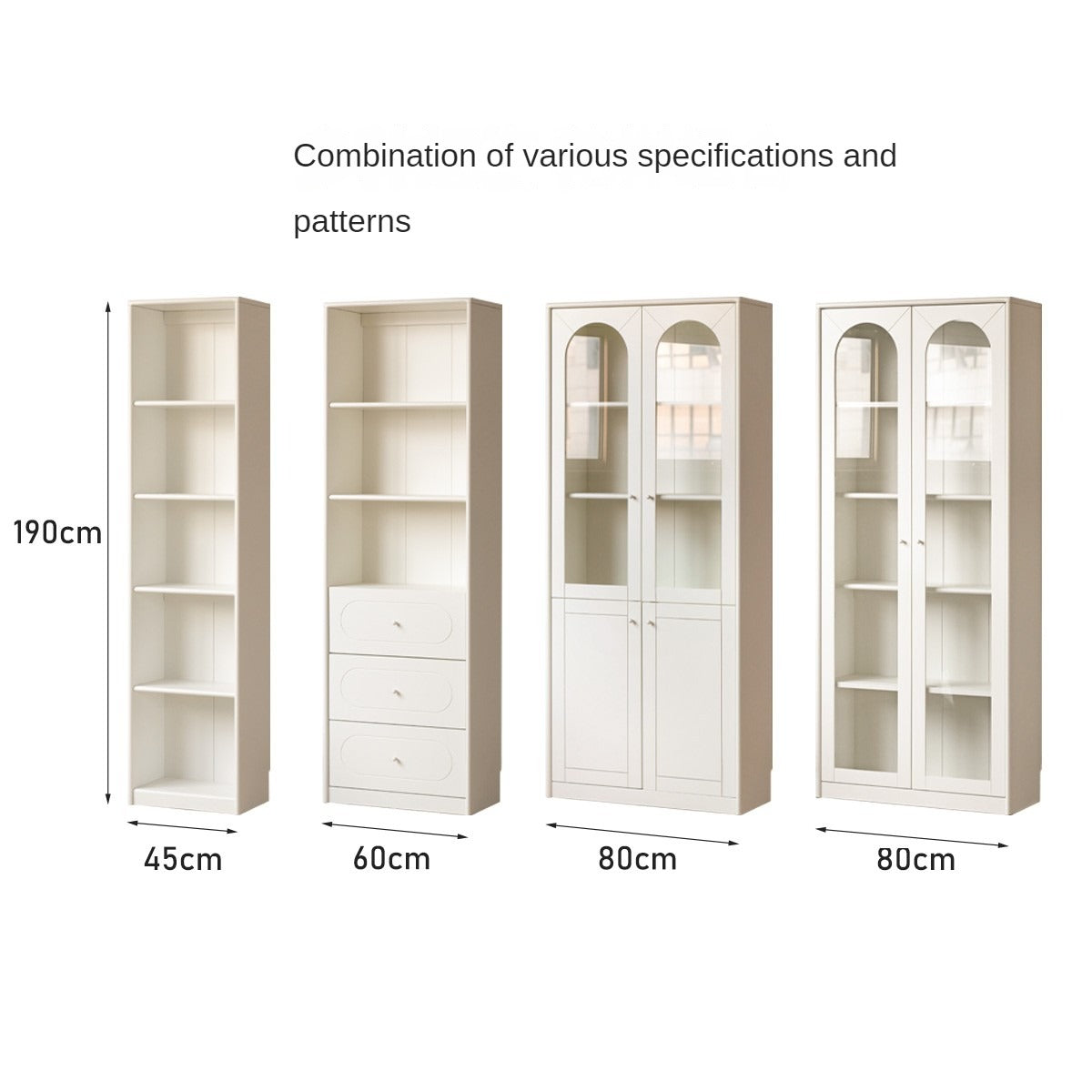 French Cream Style Poplar Solid Wood Bookcase with Glass Door - Whole Wall Combination for Living Room, Office & Library Storage