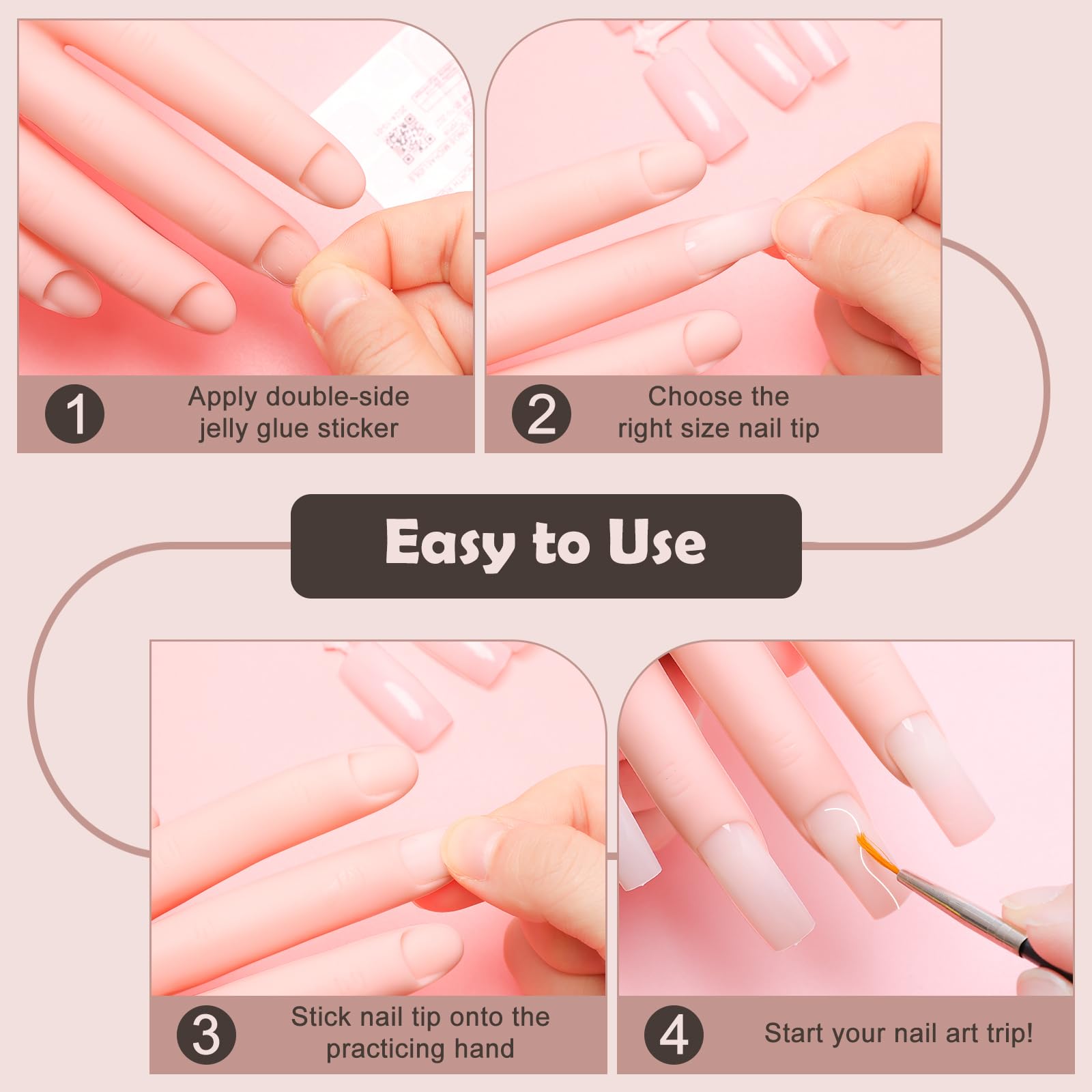 Coitak Professional Acrylic Nail Practice Hand - Flexible Mannequin Hand for Nail Art Training with 200 Nail Tips, Glue, Brush & Clipper - Perfect for Beginners & Salon Practice