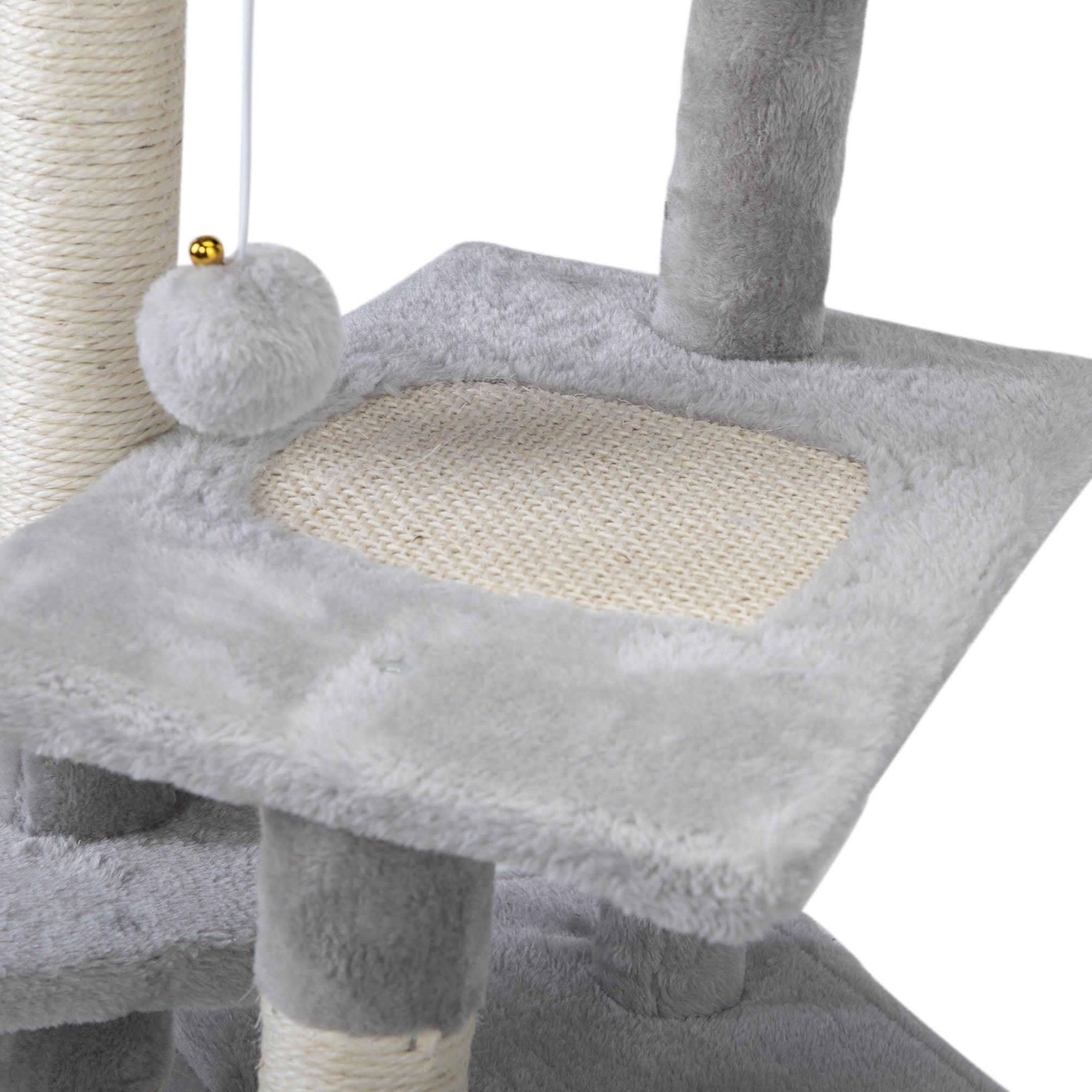 2-Tier Cat Tree with Scratching Posts - Light Gray Cat Tower for Kittens & Cats - Perfect for Play, Climbing & Scratching in Home or Office