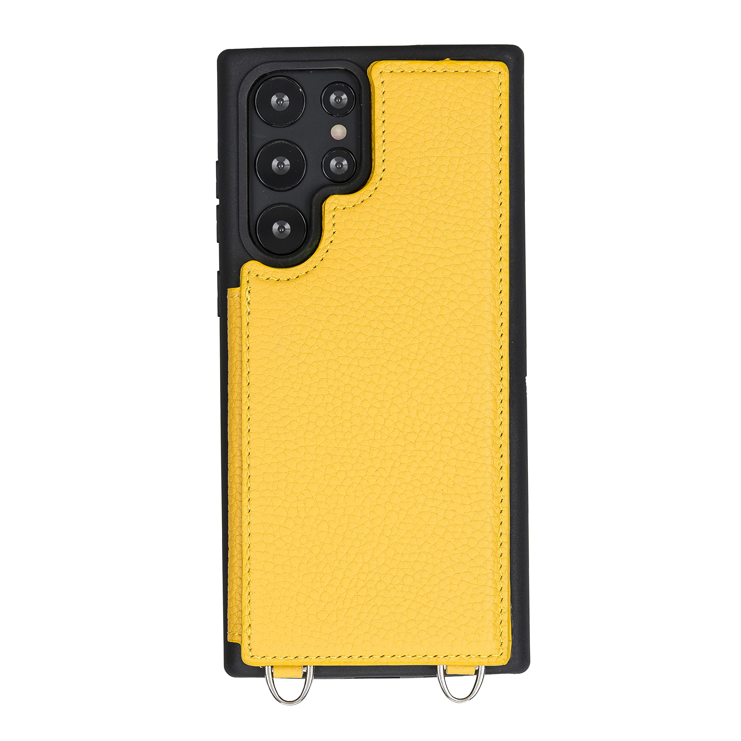 **Bayelon Genuine Leather Crossbody Phone Case for Samsung Galaxy S22 Ultra – Premium Full Grain Leather Card Holder with Adjustable Shoulder Strap (Floater Yellow) – Perfect for Travel, Shopping & Everyday Use**