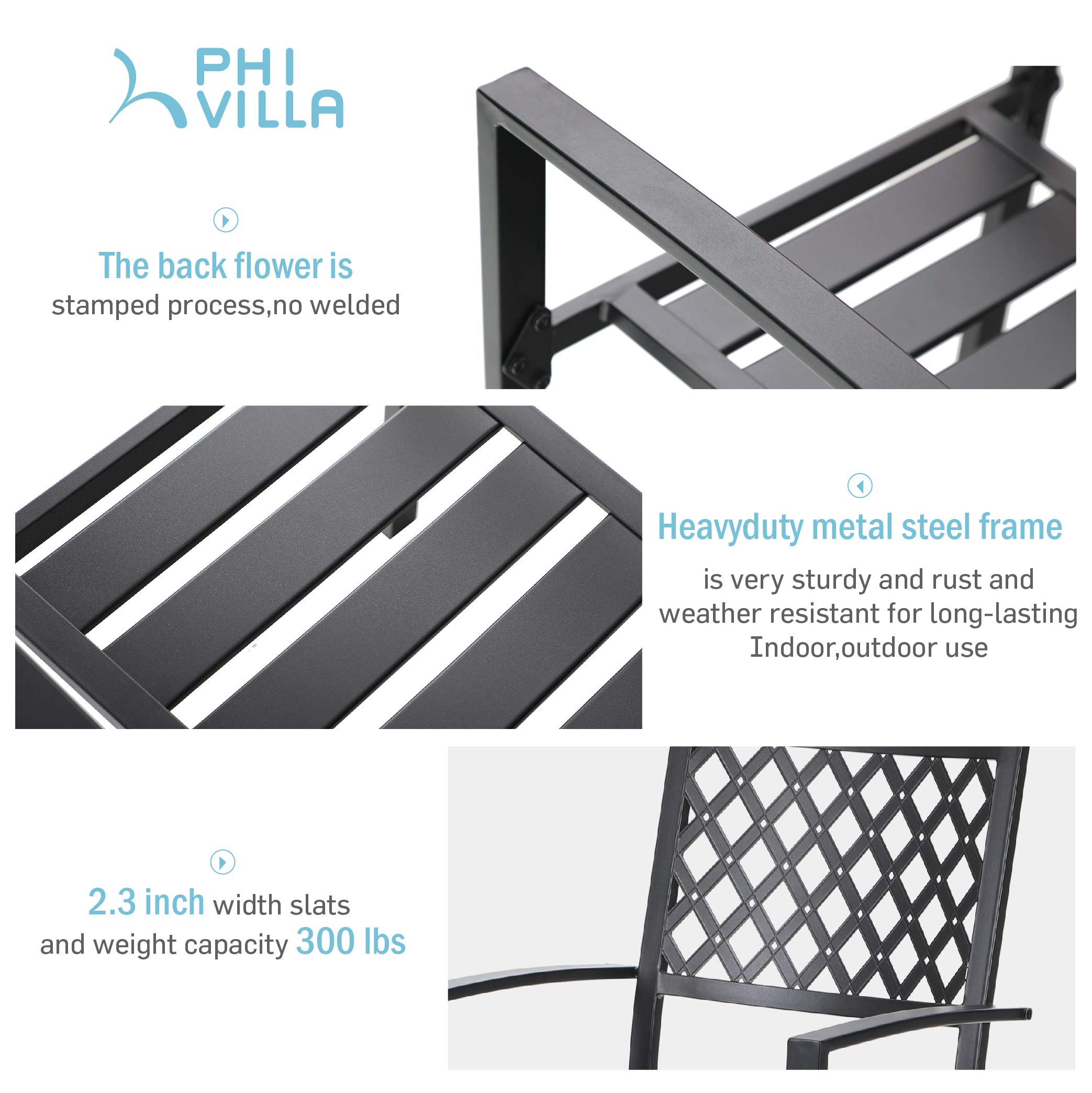 PHI VILLA Stackable Black Wrought Iron Patio Dining Chairs Set of 2 - Heavy Duty 300 LBS Capacity Metal Outdoor Chairs for Garden, Backyard, Poolside & Restaurant Use
