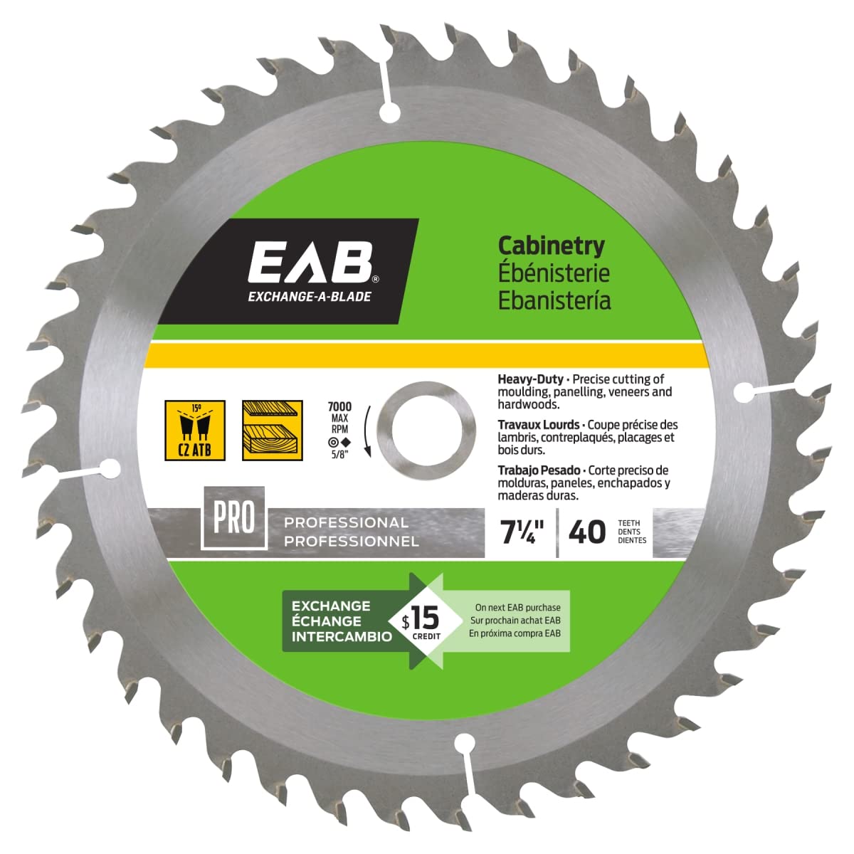 7.25-Inch 40-Tooth Finishing Saw Blade for Cabinetry - Professional Grade, Recyclable & Replaceable - Perfect for Woodworking, Trim Work, and DIY Projects