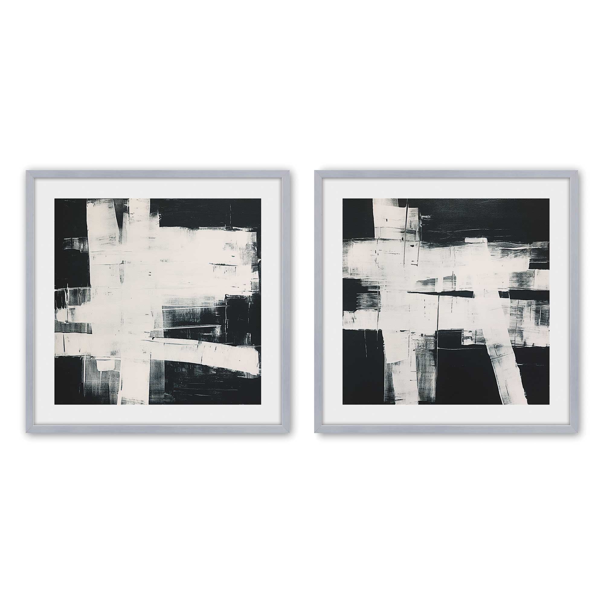 Eclipsed Onyx Tangle - Set of 2 Premium Art Prints for Wall Decor | Modern Abstract Black & White Artwork for Living Room, Bedroom & Office
