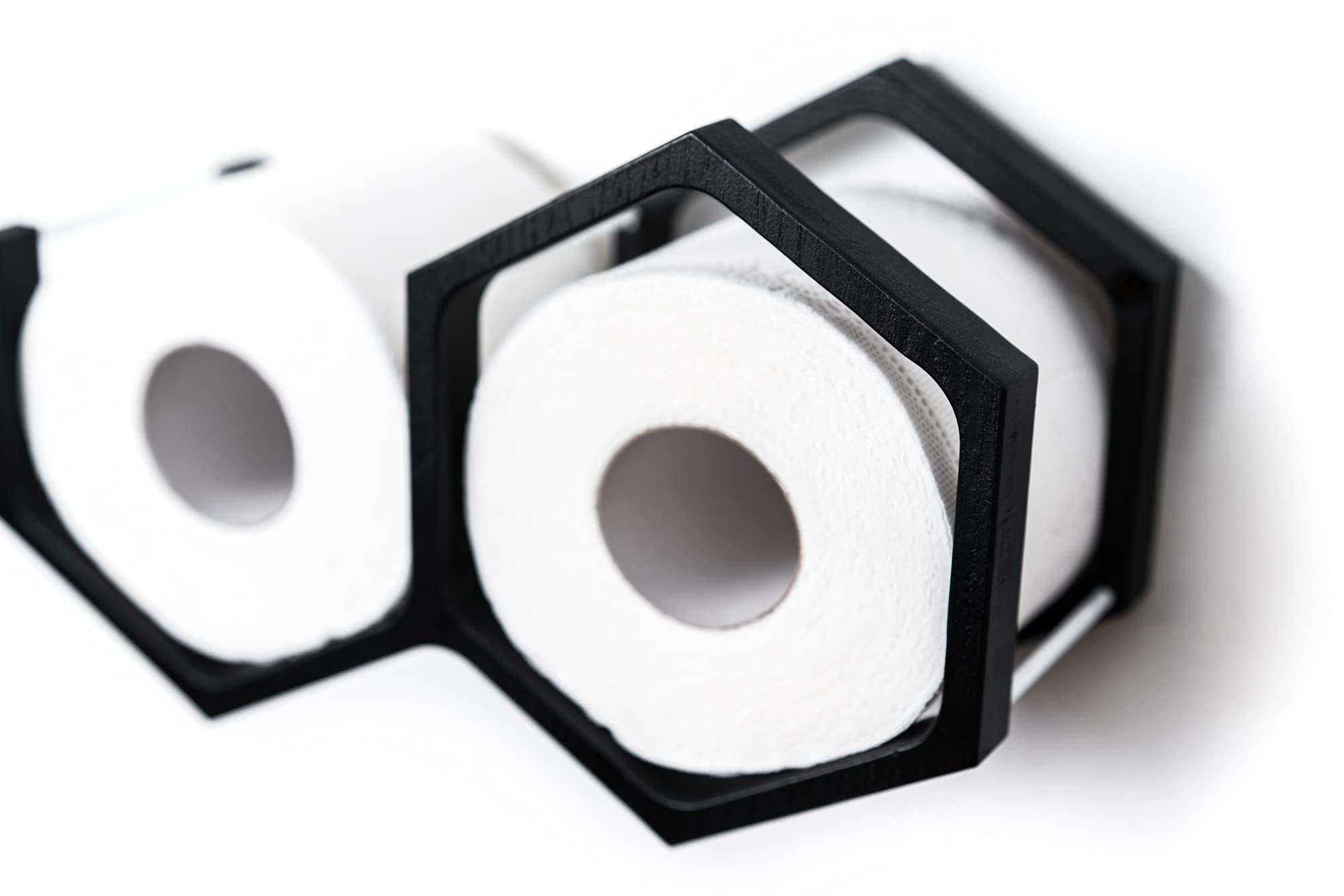 Honeycomb Wood Toilet Paper Holder - Black Bathroom Tissue Shelf Organizer for Home, Office, or RV Use