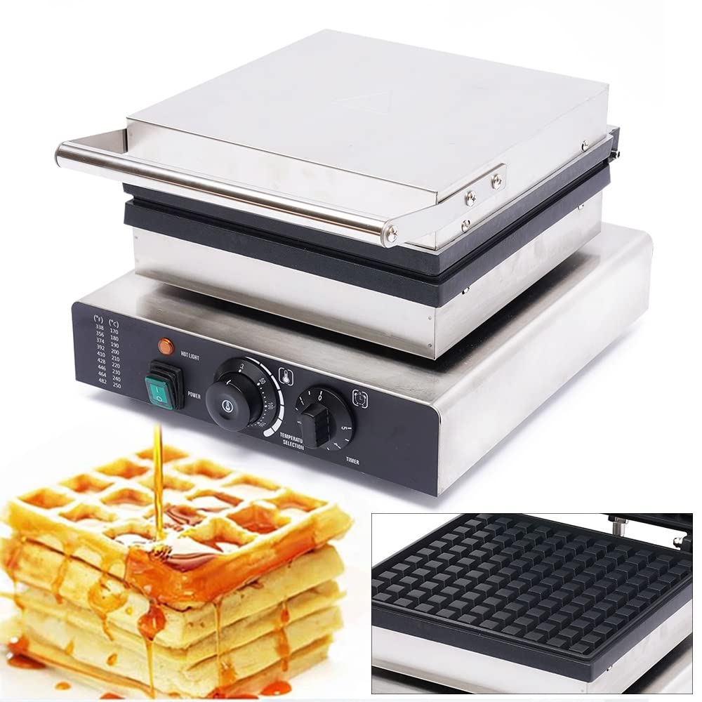 Commercial Waffle Maker 2000W - 110V Stainless Steel Electric Waffle Iron with Nonstick Coating - Perfect for Restaurants, Cafes & Breakfast Catering