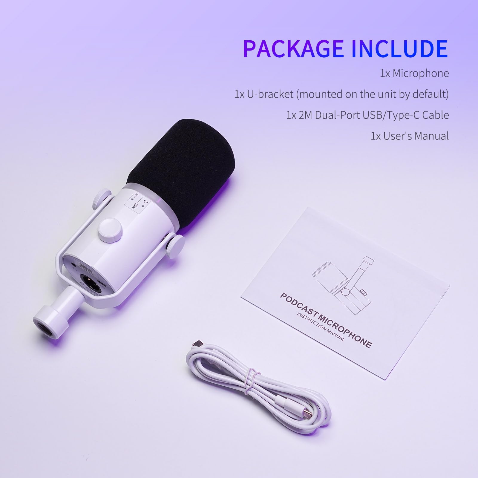 FEELWORLD PM1 XLR USB Dynamic Microphone - Professional Podcast Mic for Recording, Gaming, Live Streaming & Voice-Over - Studio Metal Condenser Mic with RGB Lighting, Mute Button & 3.5mm Headphone Jack (White) - Perfect for YouTube, Twitch, Discord & Home Studio Setup