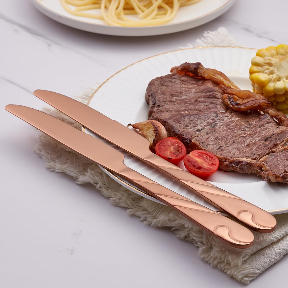 Premium Rose Gold Dinner Knife Set - 6-Piece 9.2