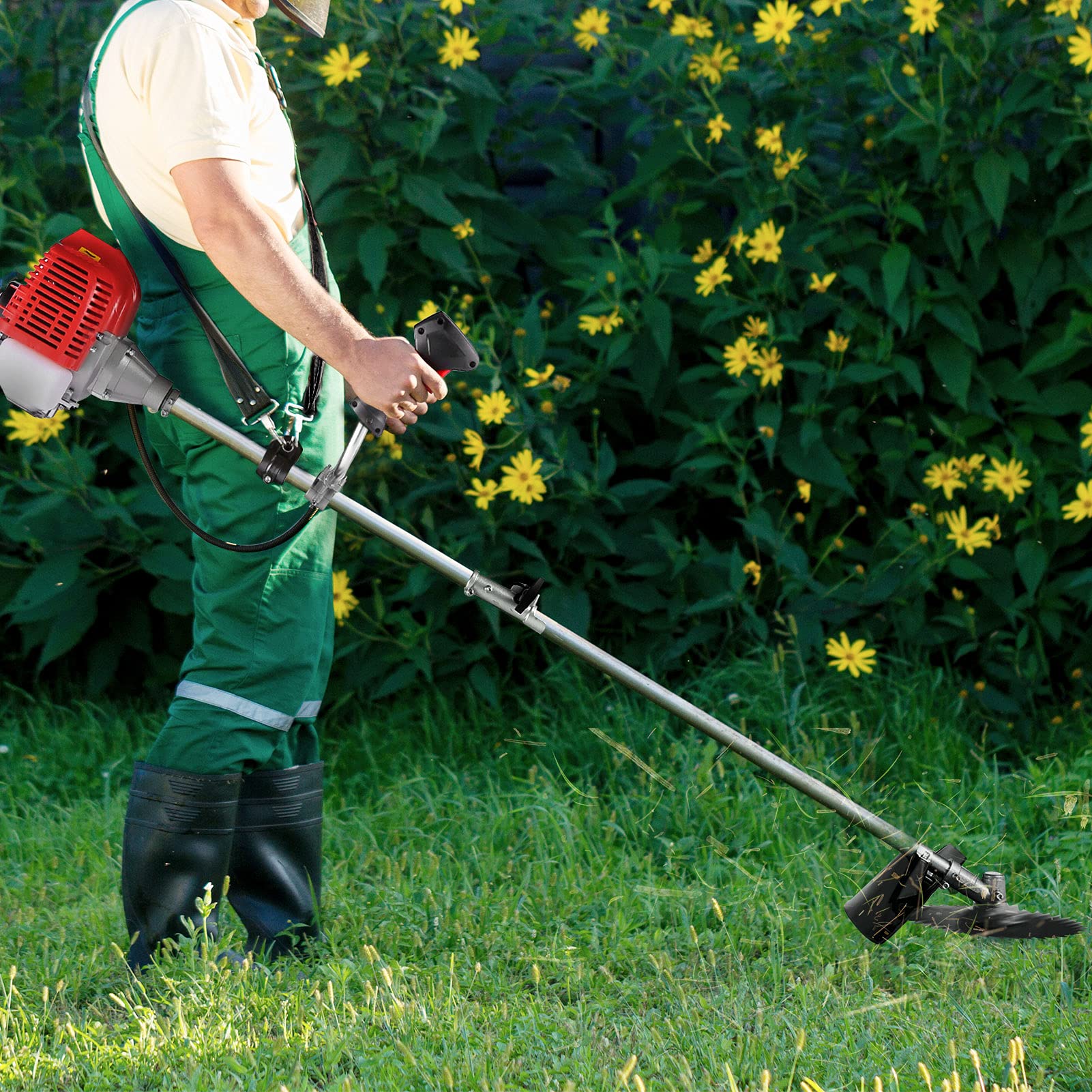 58CC 4-in-1 Gas Powered Weed Wacker - Straight Shaft String Trimmer & Brush Cutter with U-Handle for Grass, Heavy Bush & Yard Maintenance (Red) - Perfect for Landscaping, Lawn Care & Property Edging