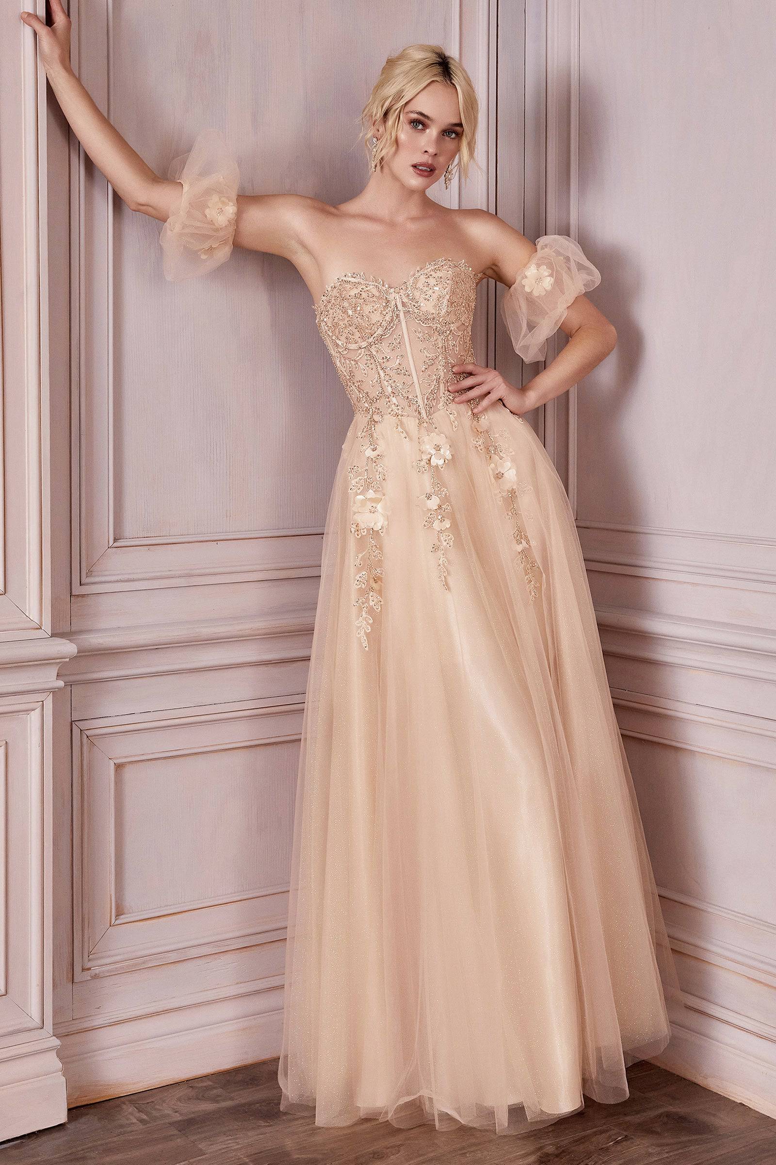 Cinderella Divine Ladivine CD0191 Floral Embroidered Dress - Elegant Women's Party Gown for Weddings, Prom & Special Occasions