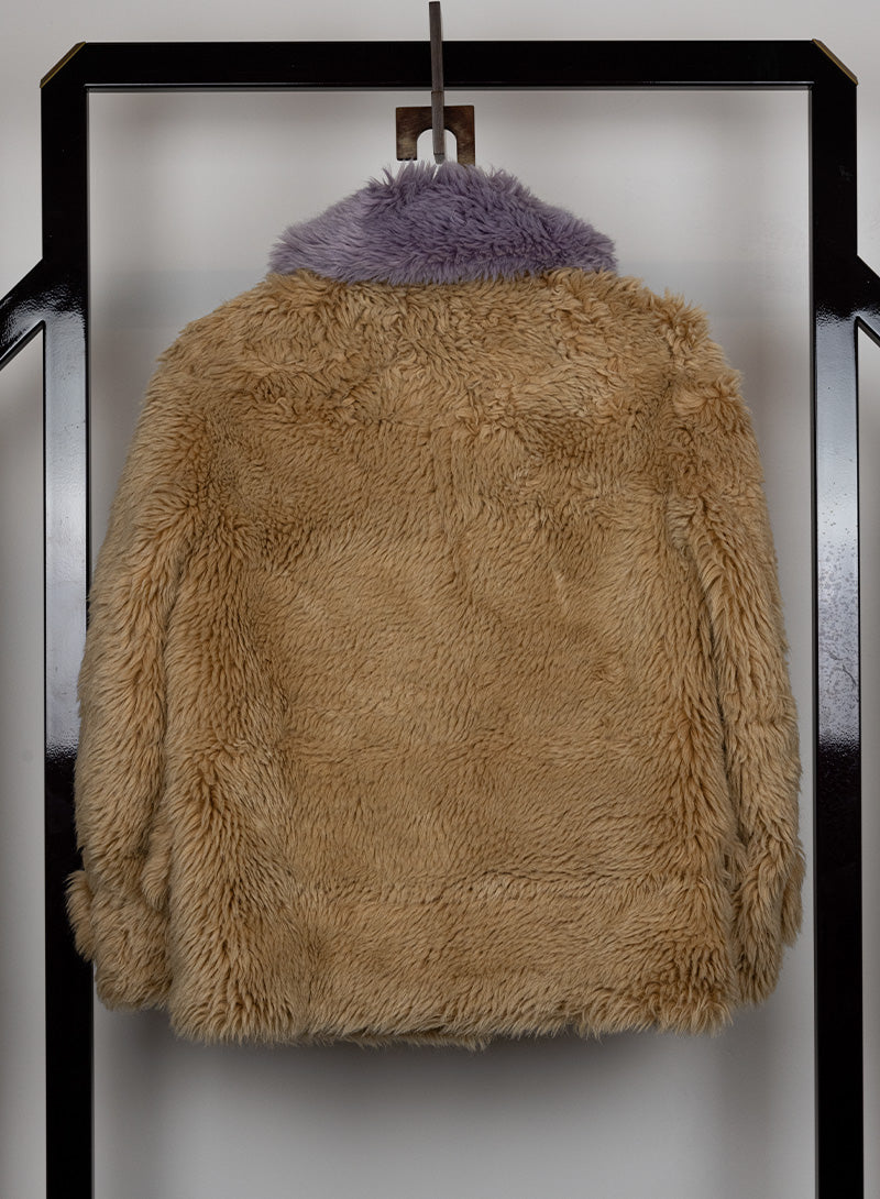 Miu Miu Beige & Lilac Teddy Coat Size 38 | Women's Luxury Winter Jacket for Fashion Outfits & Cold Weather