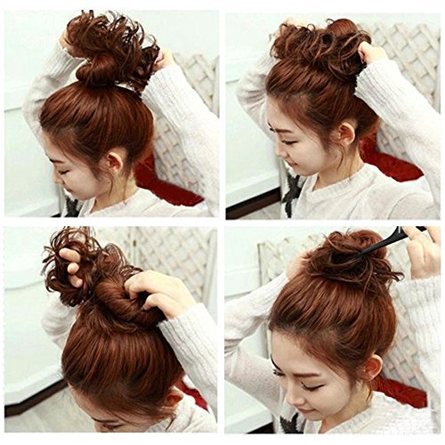 Lelinta Wavy Curly Messy Hair Bun Extensions | Donut Hair Chignon | Dark Brown & Bleach Blonde Hairpiece for Women | Perfect for Weddings, Parties & Everyday Styling