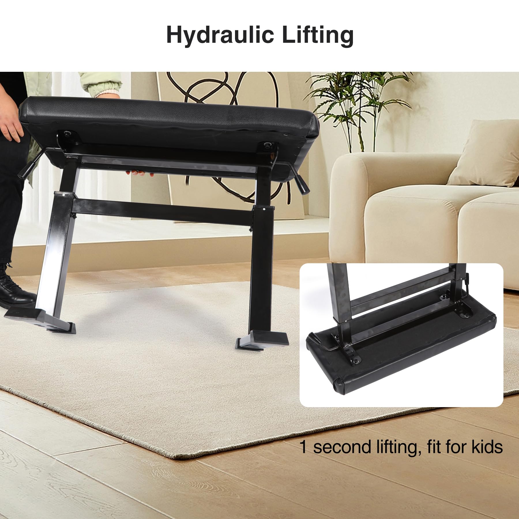Height Adjustable Hydraulic Piano Bench - 39in Heavy Duty Keyboard Stool with PU Leather Cushion for Piano & Keyboard Stands | Perfect for Home Studios, Music Classrooms & Professional Performances (Black)