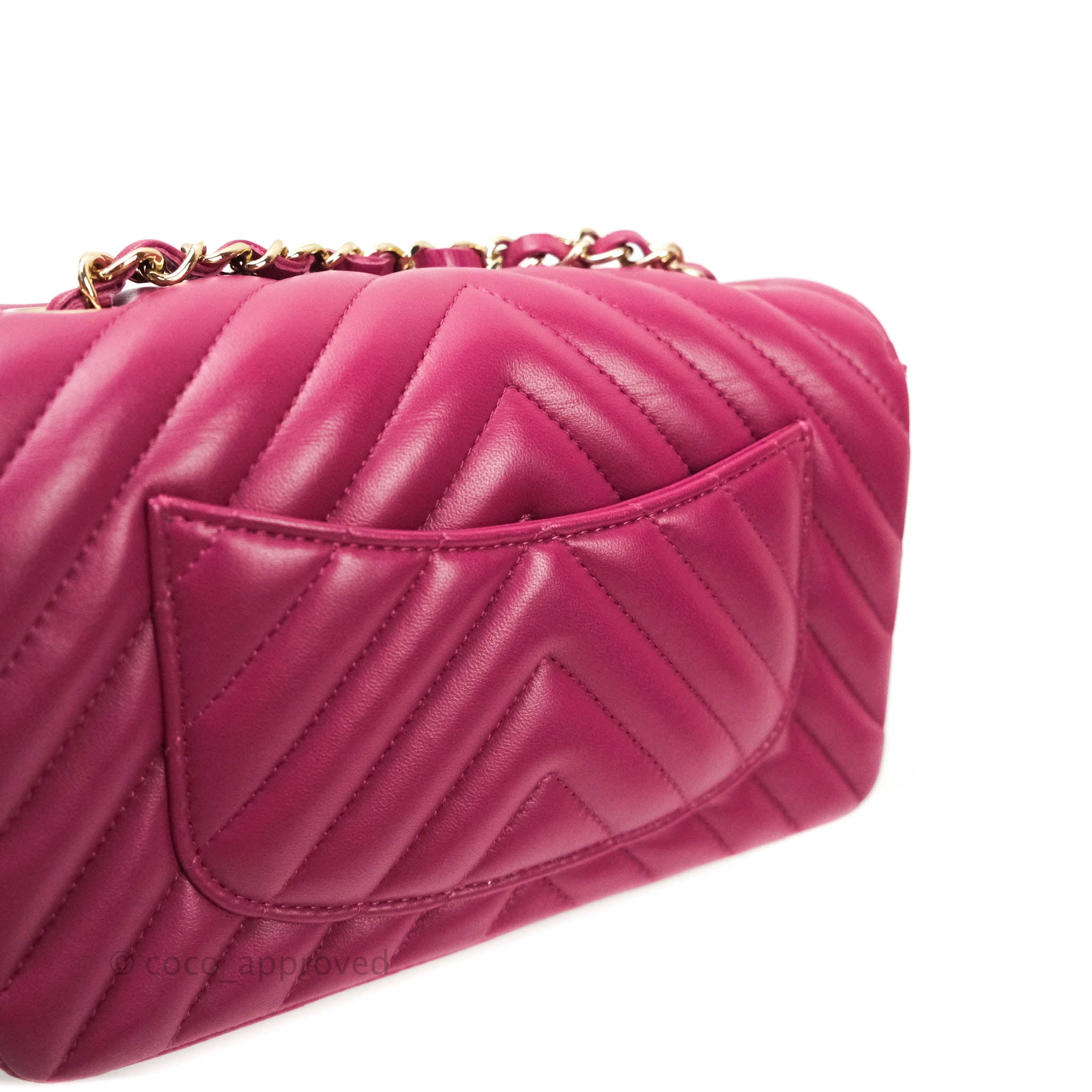 Chanel Chevron Mini Rectangular Lambskin Flap Bag in Dark Pink with Gold Hardware - Perfect for Evening Events & Luxury Fashion Accessories