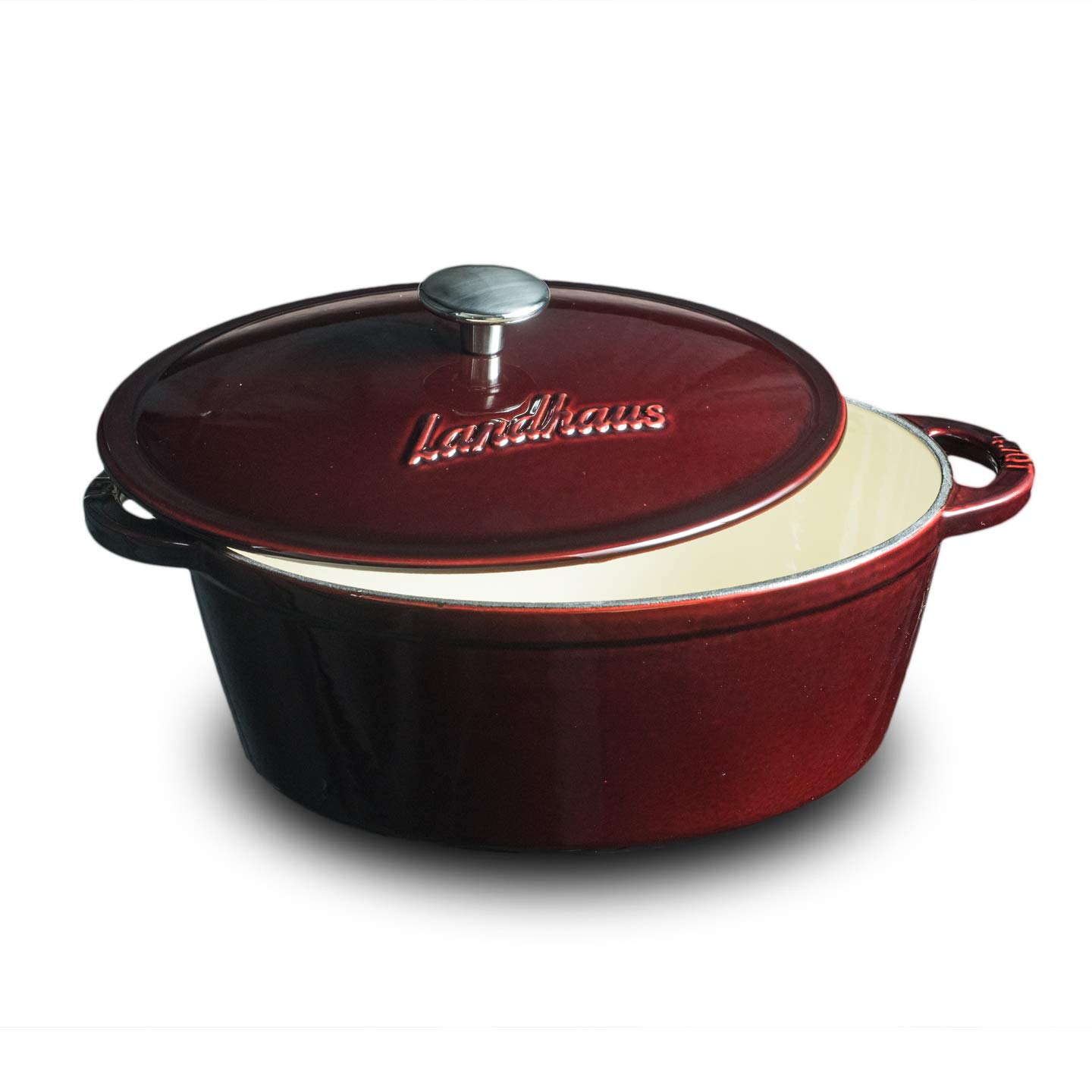 Premium Enameled Cast Iron Dutch Oven with Lid - 4.7 Quart French Oven in Merlot Red for Baking, Braising & Slow Cooking | Heavy Duty Cookware for Stovetop, Oven & Camping