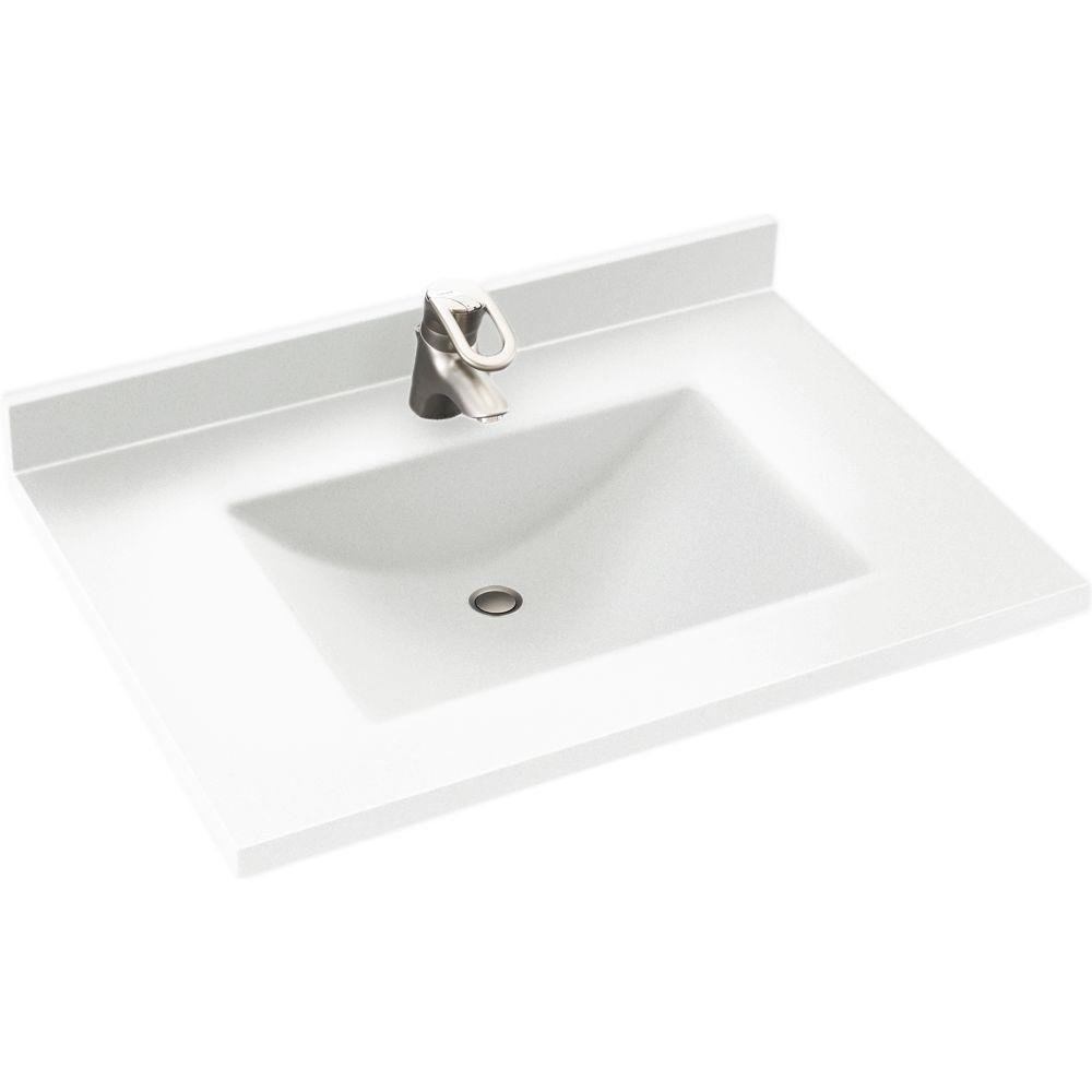 Swanstone CV02225.010 White Solid Surface Single Bowl Bathroom Vanity Top - Perfect for Modern Home Renovation & Bathroom Remodeling