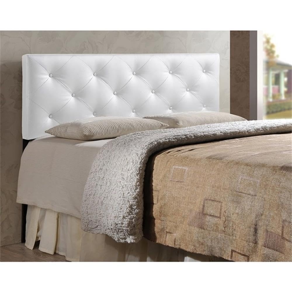 BOWERY HILL Modern White Faux Leather Tufted Full Size Panel Headboard - Elegant Bedroom Decor for Master & Guest Rooms